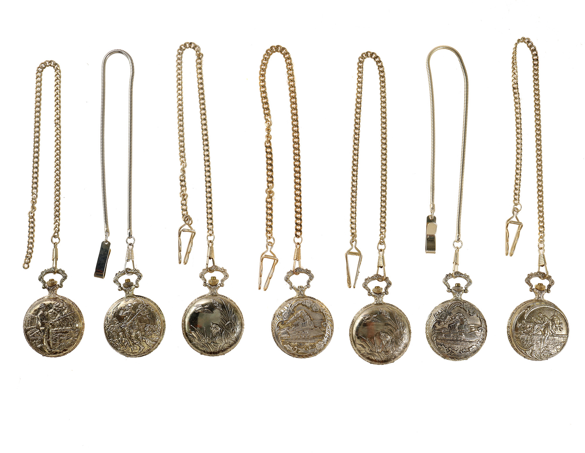 SET OF SEVEN REMINGTON POCKET WATCHES WITH CHAINS PIC-1