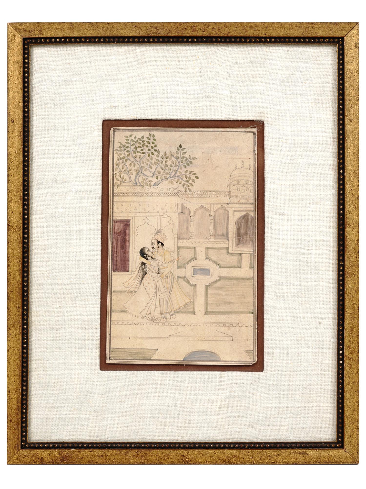 ANTIQUE INDO PERSIAN MUGHAL COUPLE SCENE PAINTING PIC-0