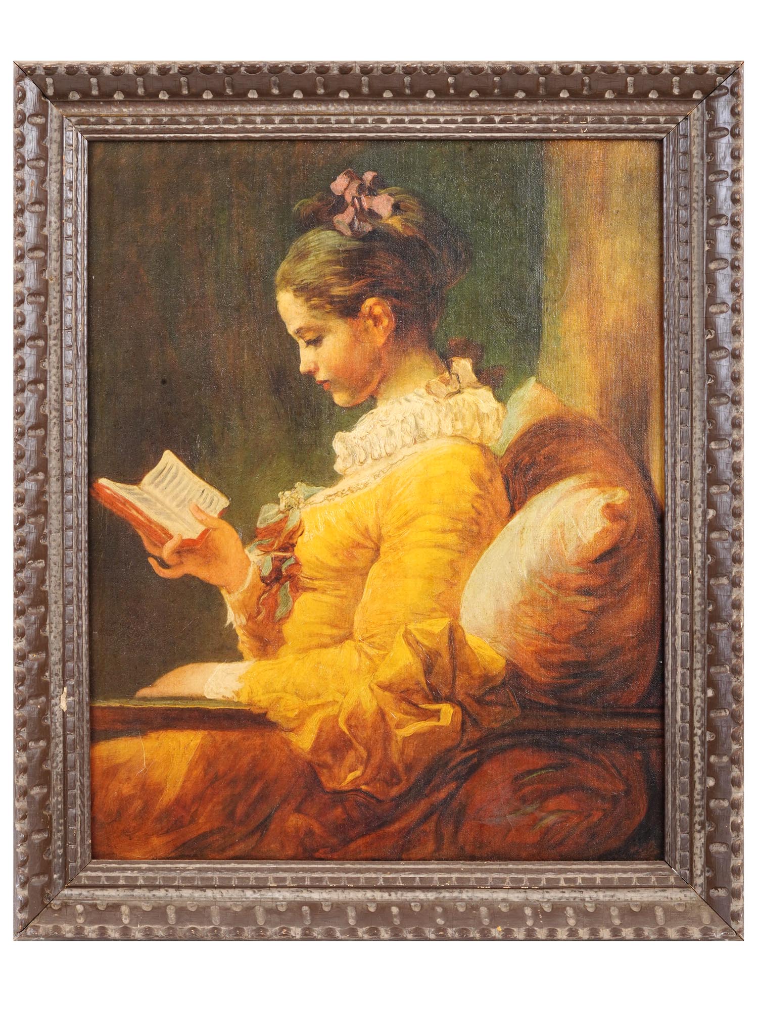 YOUNG GIRL READING OIL PAINTING AFTER FRAGONARD PIC-0