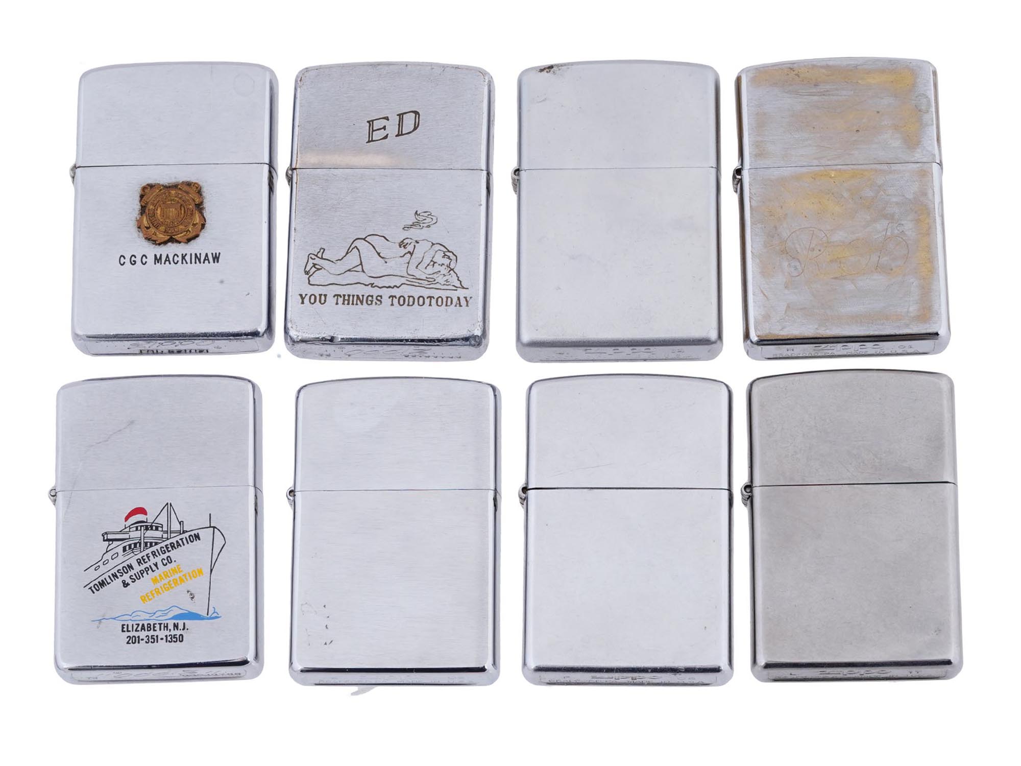 COLLECTION OF EIGHT VINTAGE ZIPPO LIGHTERS PIC-1