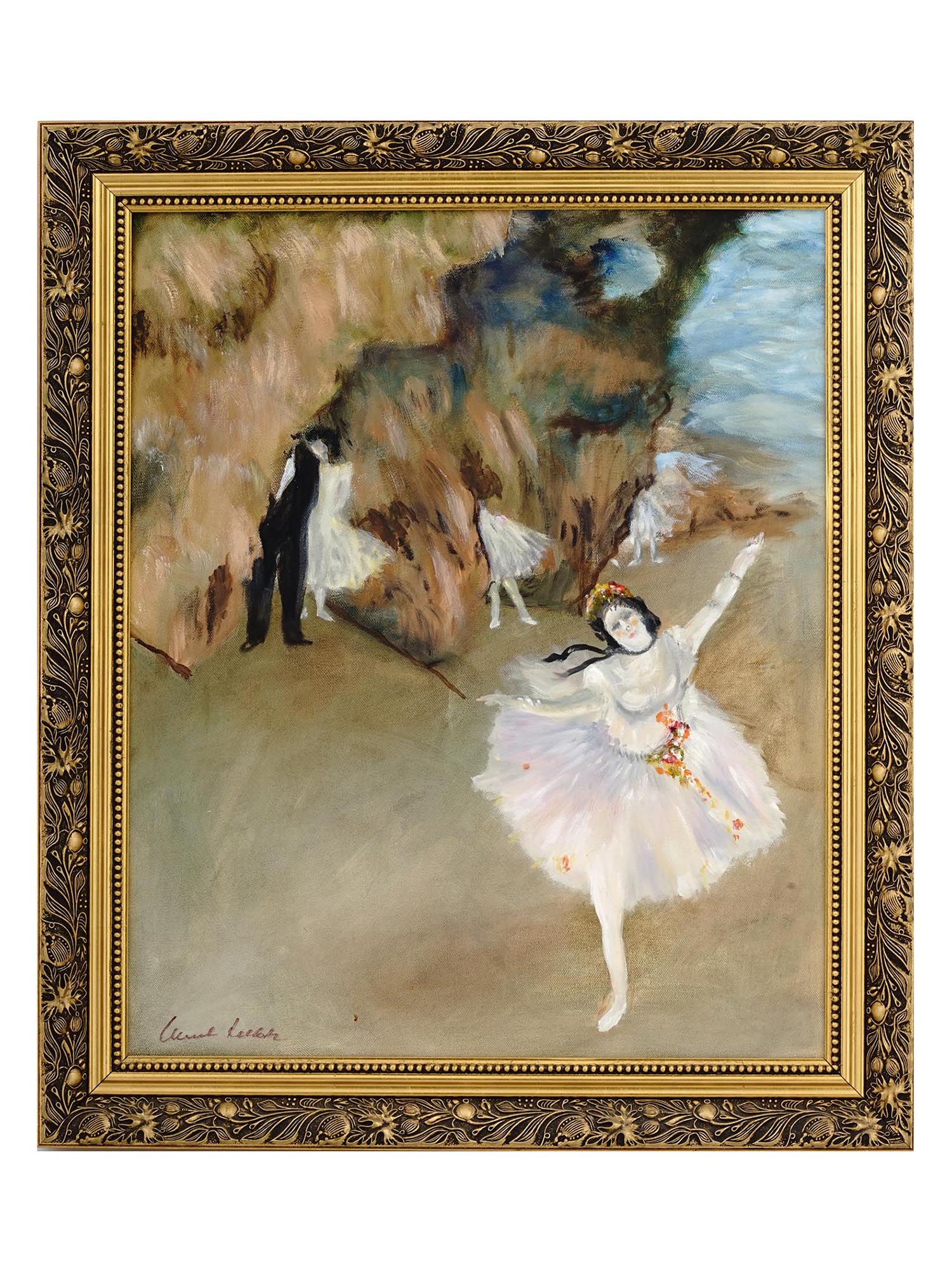 IMPRESIONIST PAINTING BALLERINA AFTER EDGAR DEGAS PIC-0