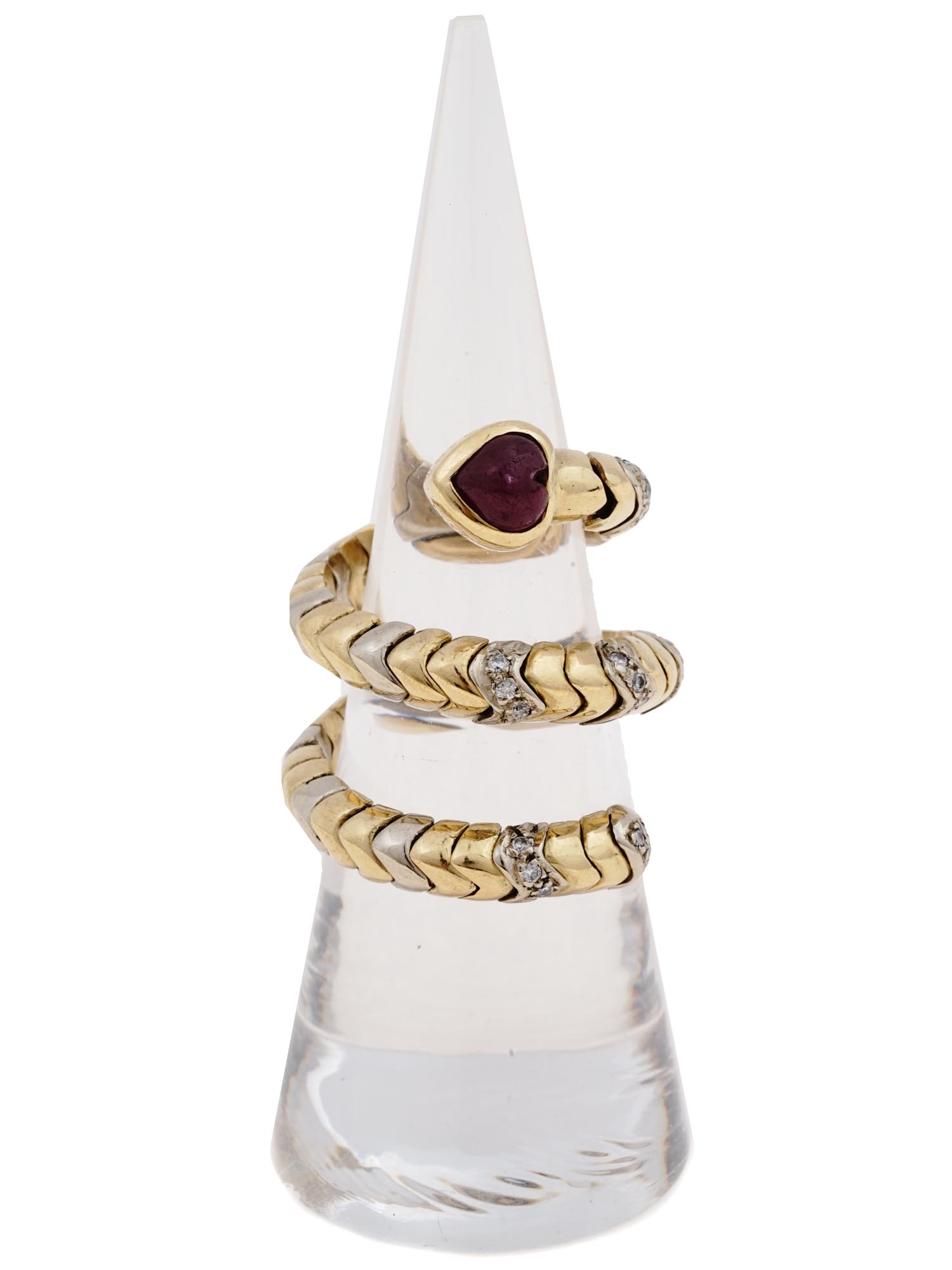 BVLGARI TUBOGAS 18K GOLD DIAMONDS RUBY SNAKE RING PIC-0