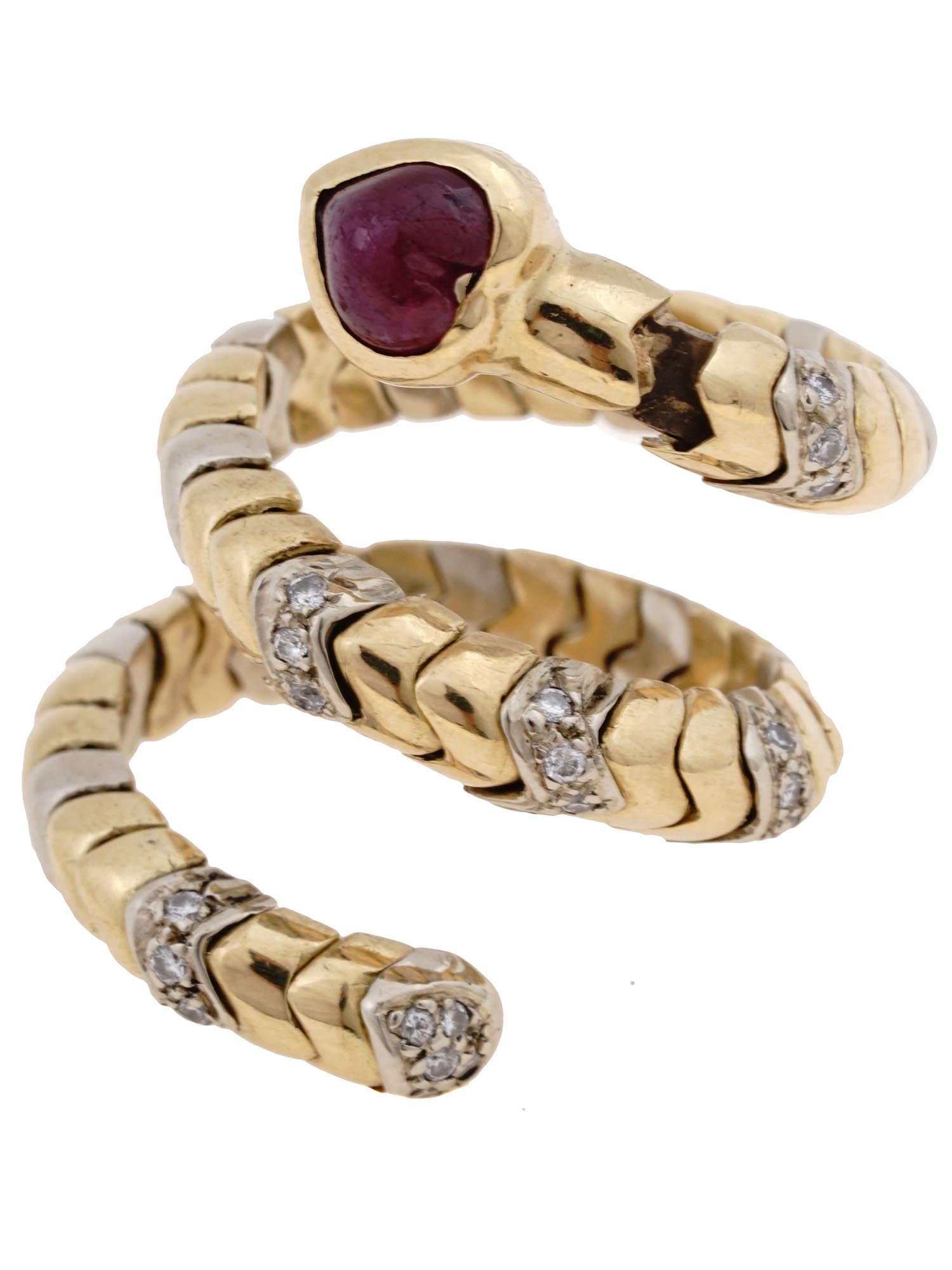 BVLGARI TUBOGAS 18K GOLD DIAMONDS RUBY SNAKE RING PIC-2