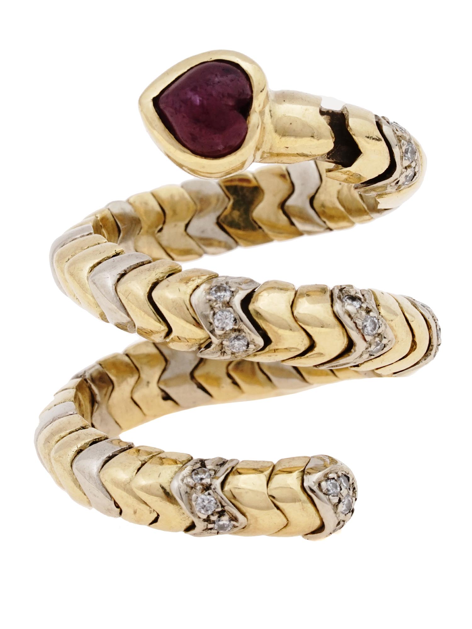 BVLGARI TUBOGAS 18K GOLD DIAMONDS RUBY SNAKE RING PIC-3