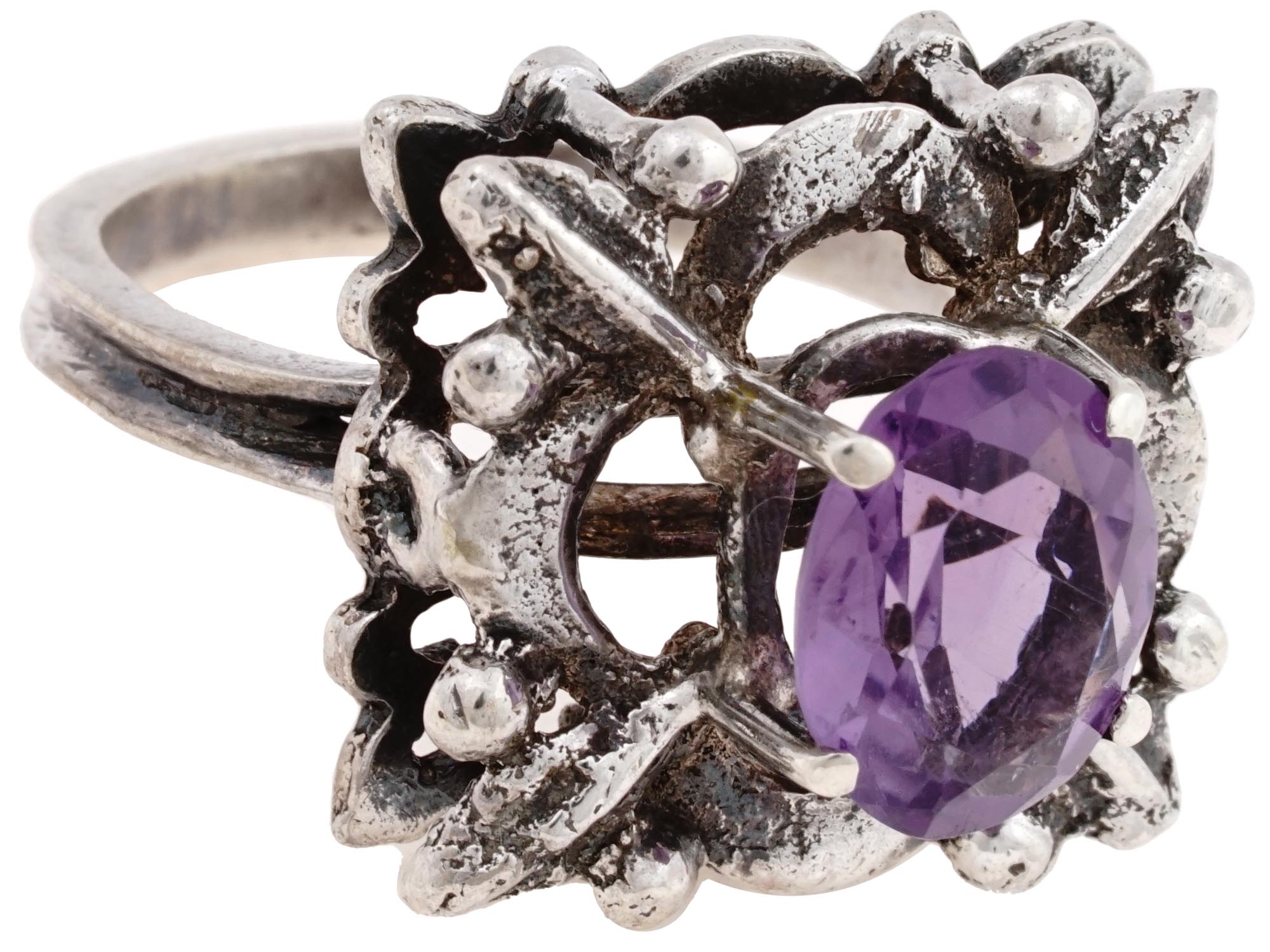 ART NOUVEAU 800 SILVER AMETHYST STONE JEWELRY RING PIC-0