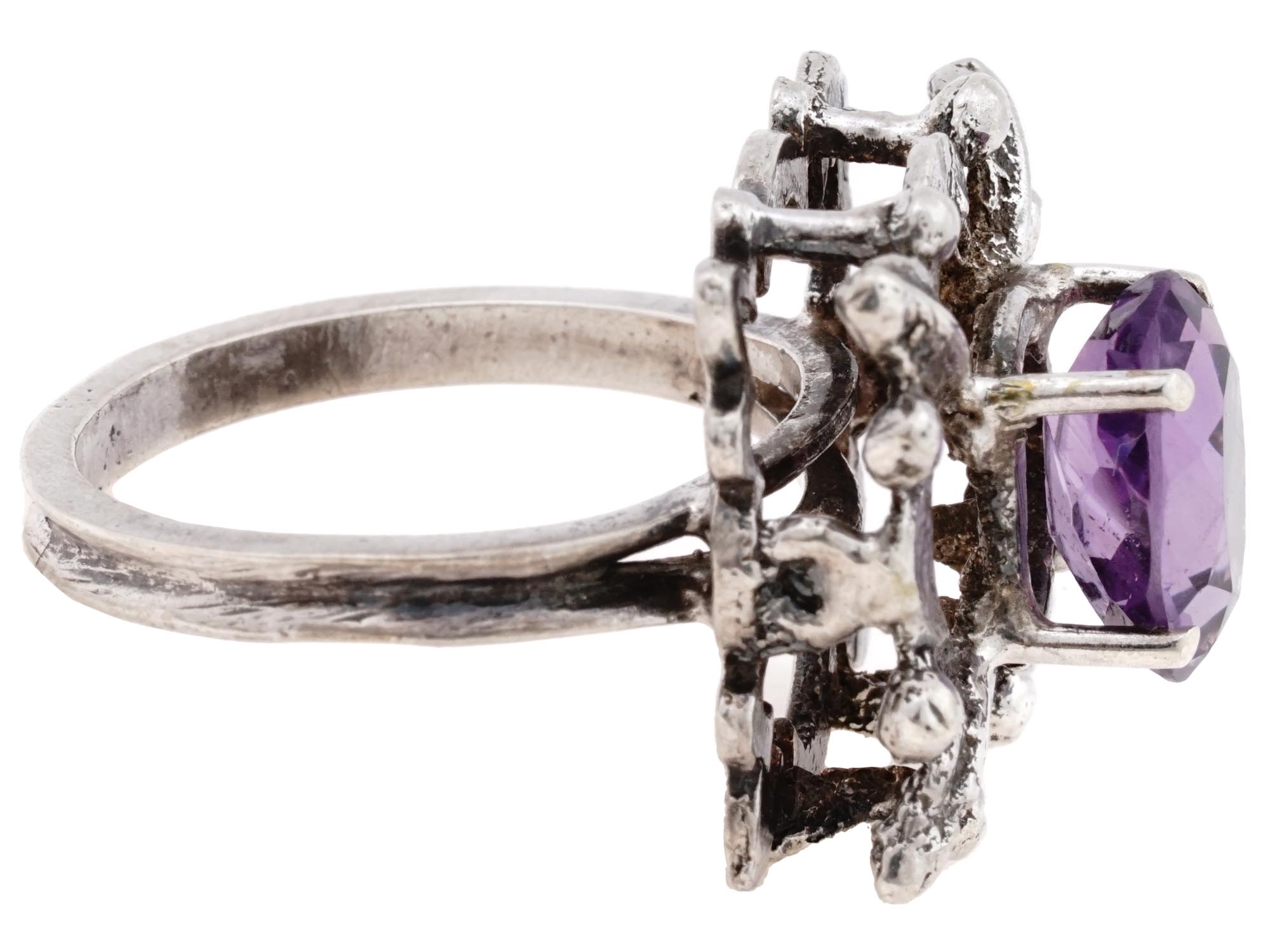 ART NOUVEAU 800 SILVER AMETHYST STONE JEWELRY RING PIC-2