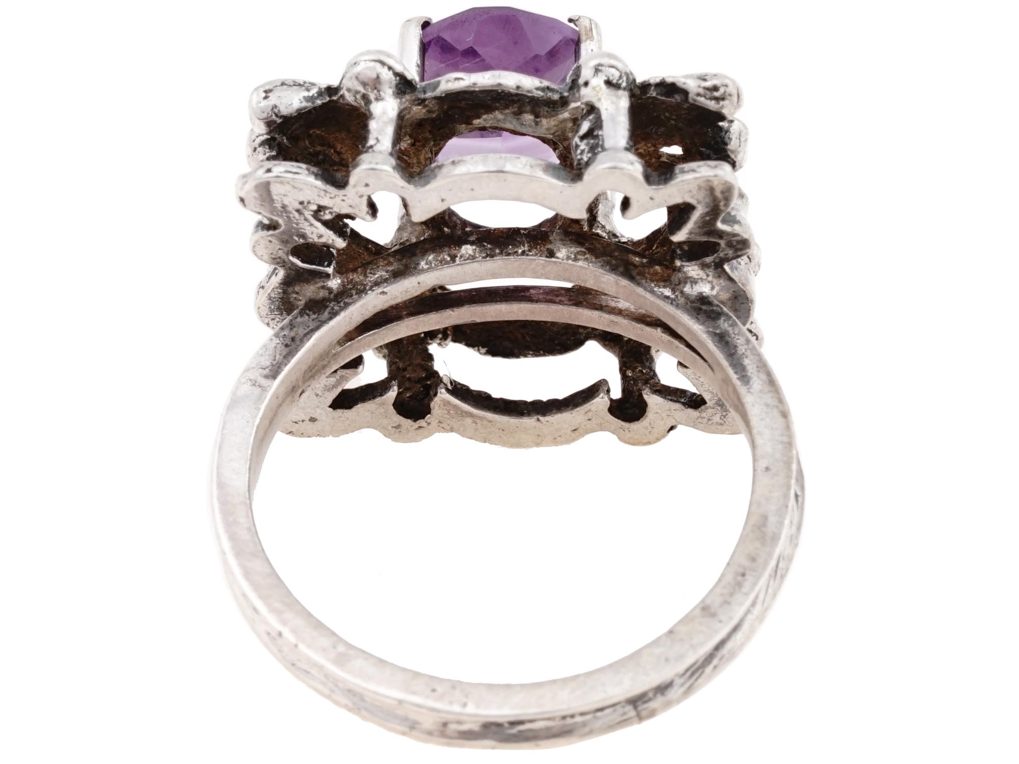 ART NOUVEAU 800 SILVER AMETHYST STONE JEWELRY RING PIC-3