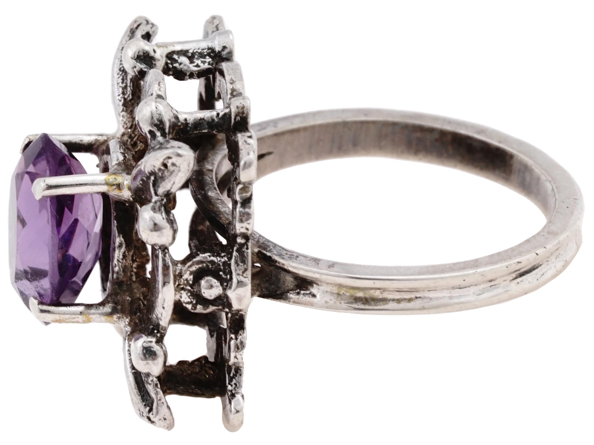 ART NOUVEAU 800 SILVER AMETHYST STONE JEWELRY RING PIC-4