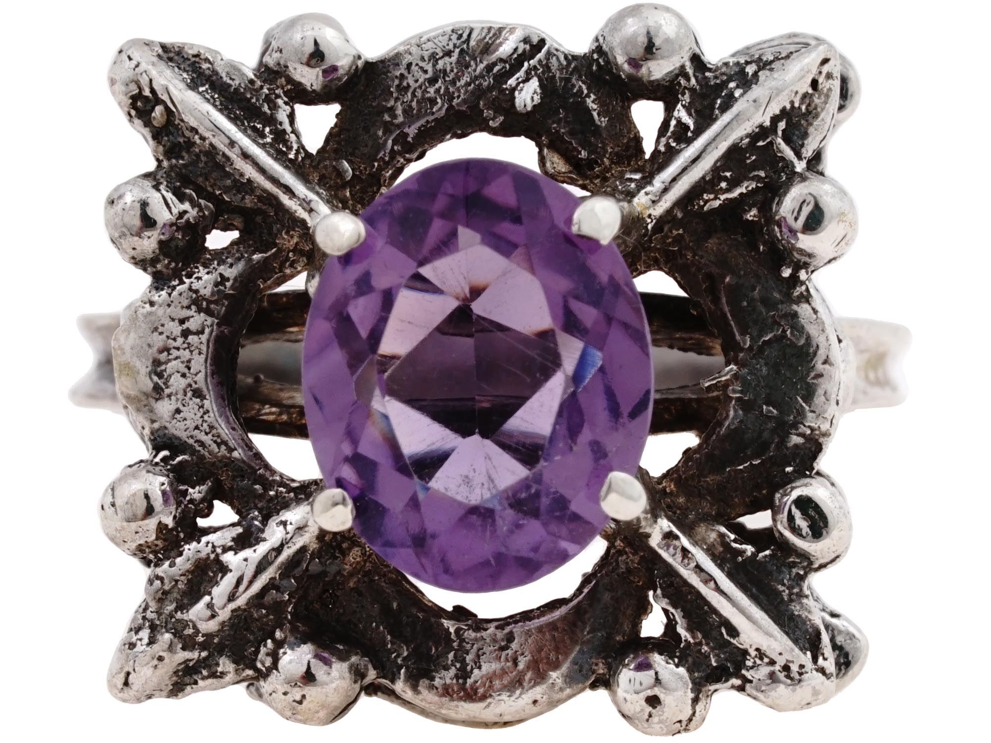 ART NOUVEAU 800 SILVER AMETHYST STONE JEWELRY RING PIC-1