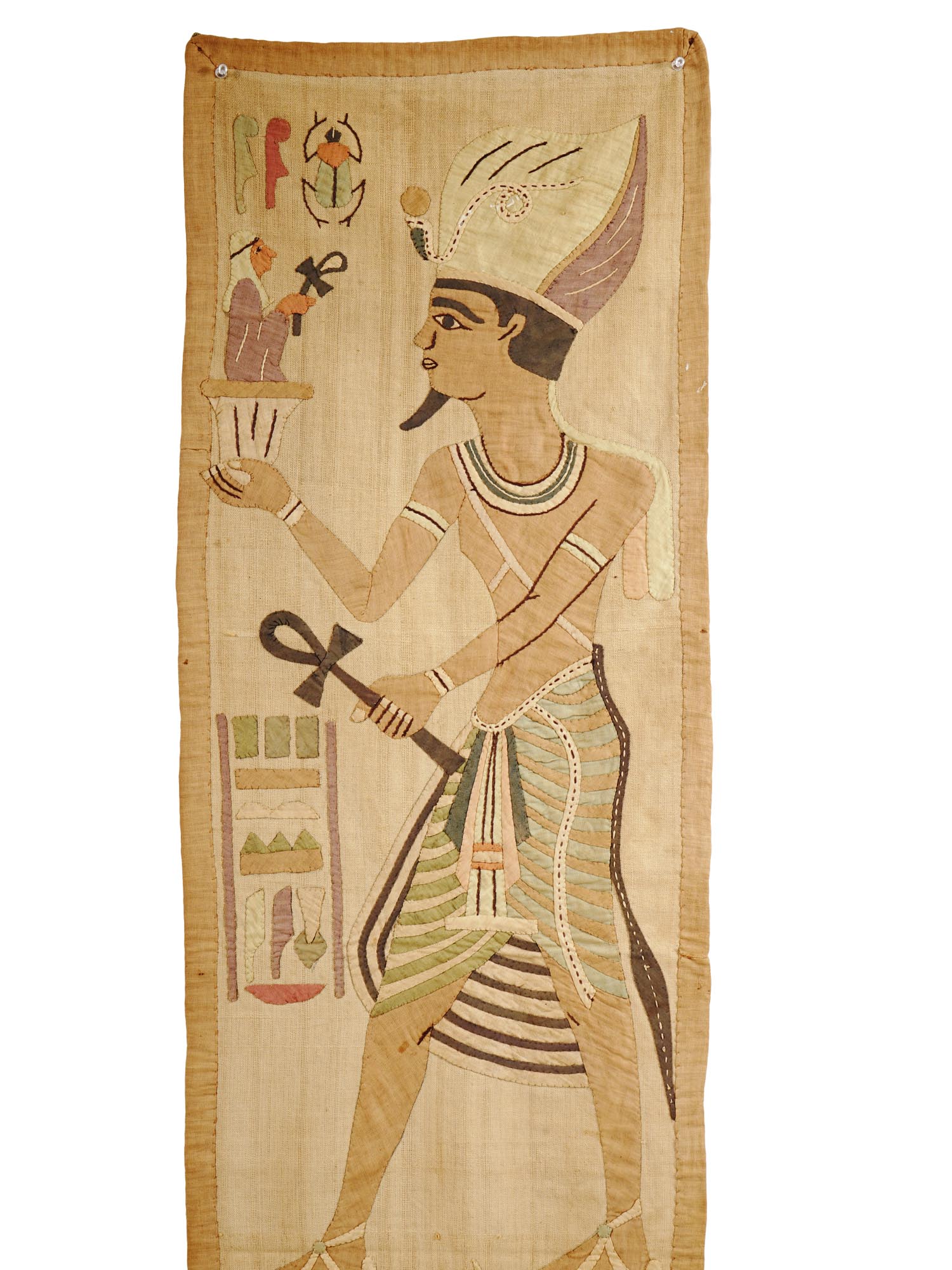 VINTAGE EGYPTIAN PHARAOH PATCHWORK WALL HANGING PIC-1