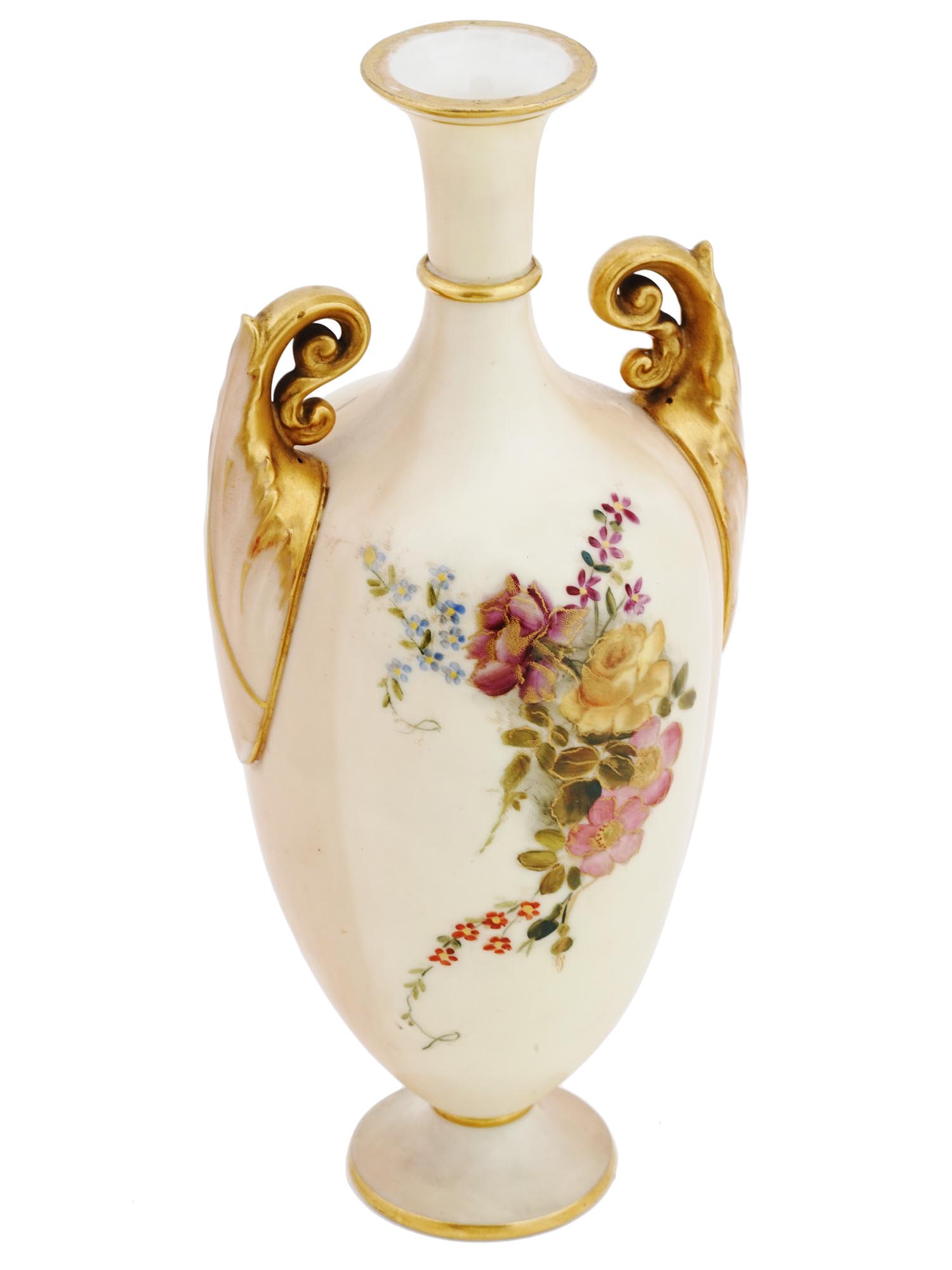 ANTIQUE ROYAL WORCESTER GILT PORCLEAIN POSY VASE PIC-0