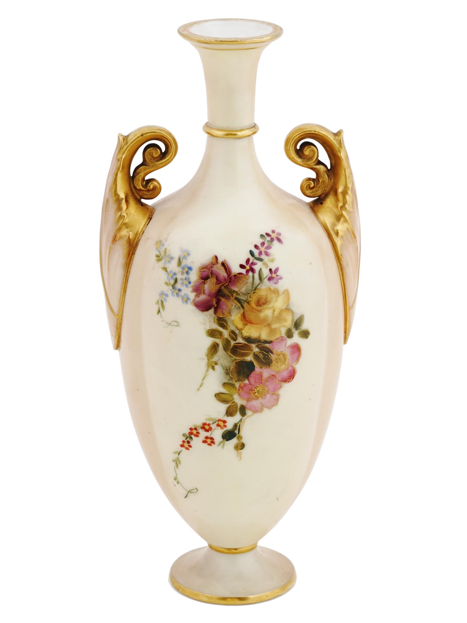 ANTIQUE ROYAL WORCESTER GILT PORCLEAIN POSY VASE PIC-1