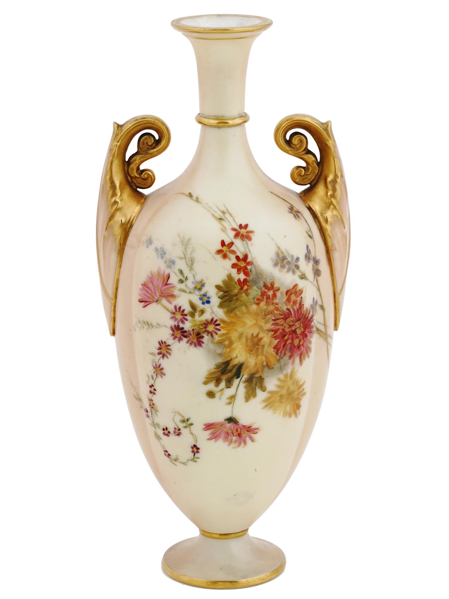 ANTIQUE ROYAL WORCESTER GILT PORCLEAIN POSY VASE PIC-3