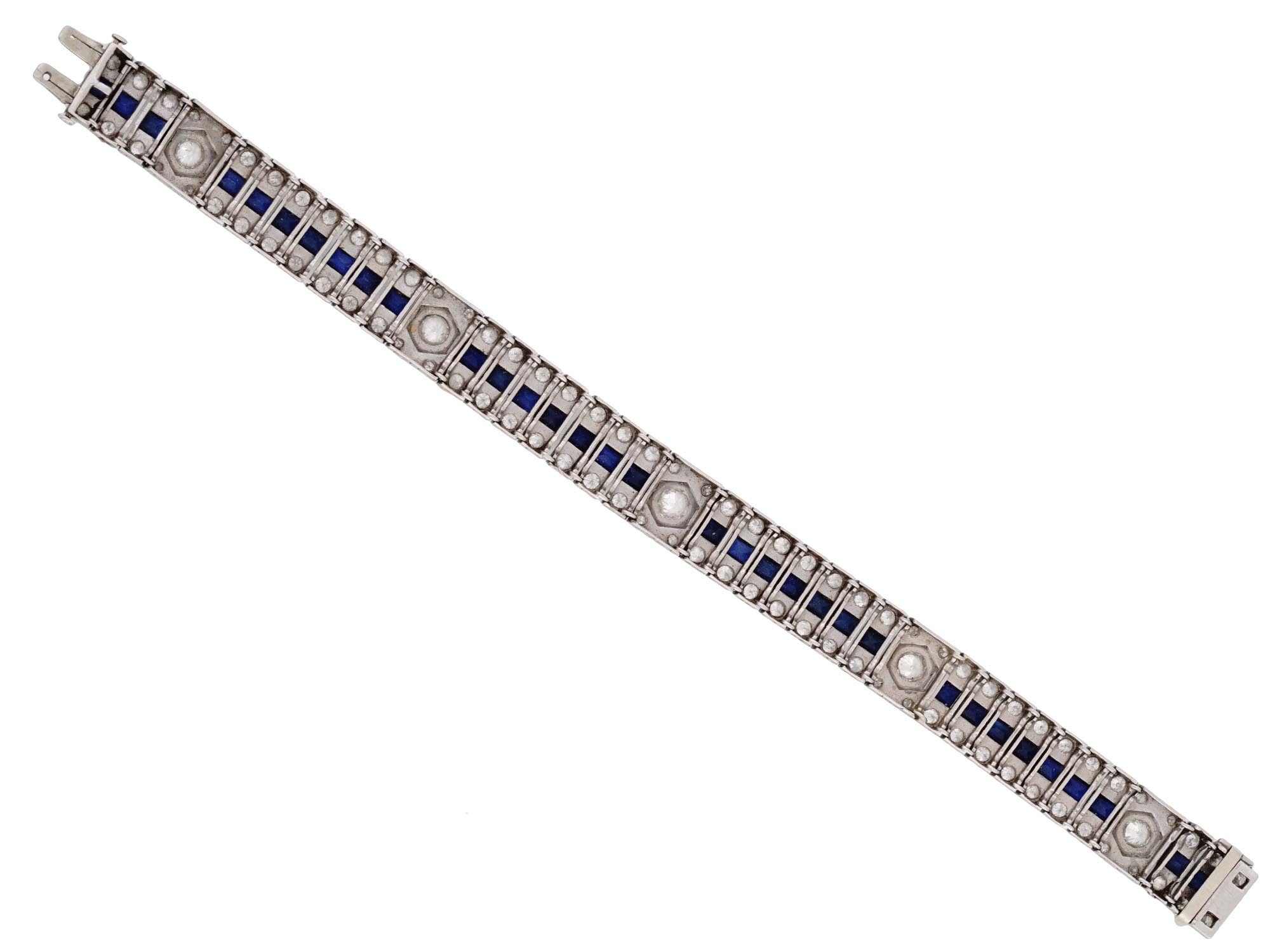 ART DECO PLATINUM SAPPHIRE DIAMONDS LINE BRACELET PIC-2