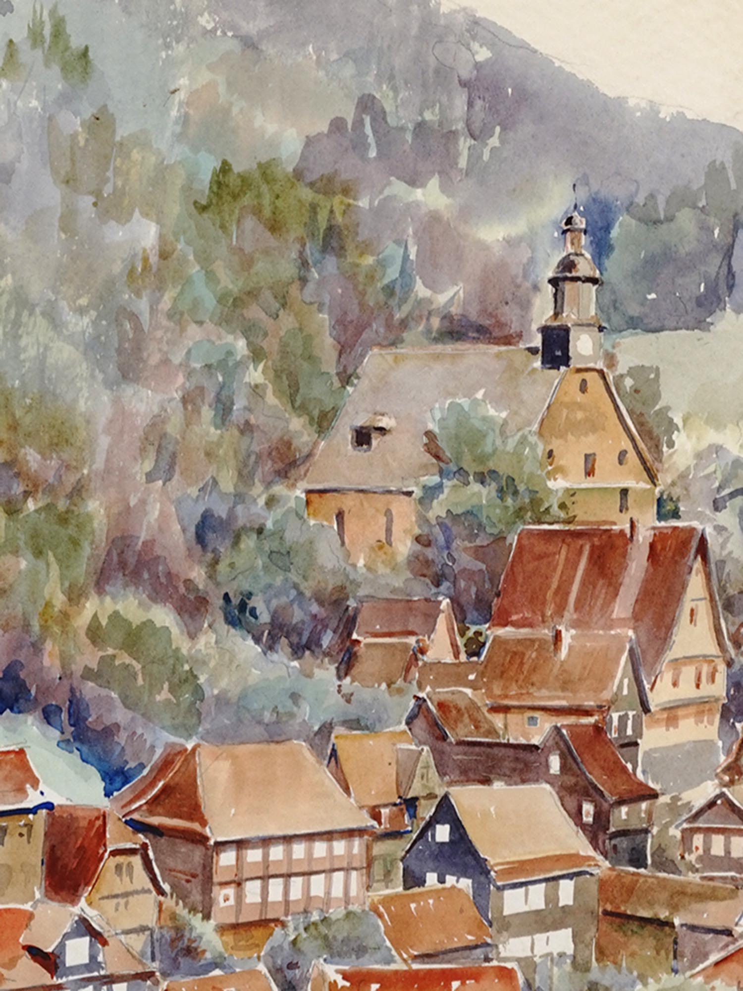 GERMAN LANDSCAPE WATERCOLOR PAINTING BY HANNS BOCK PIC-1