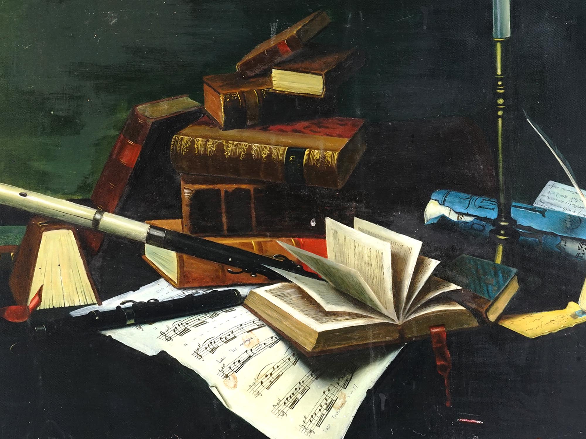 STILL LIFE WITH BOOKS PAINTING AFTER W.M. HARNETT PIC-1