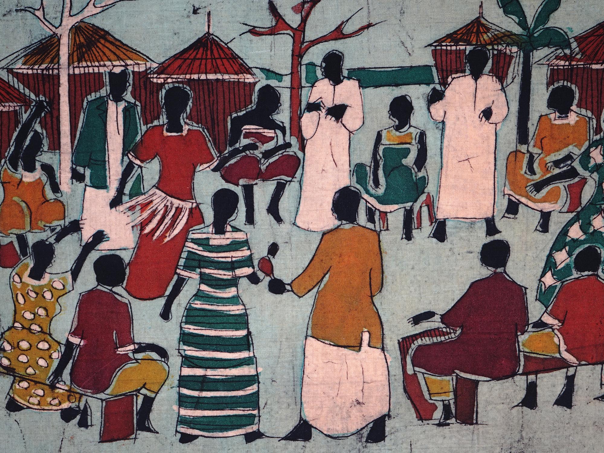 CONTEMPORARY AFRICAN TRIBAL SCENE BATIK PAINTINGS PIC-4