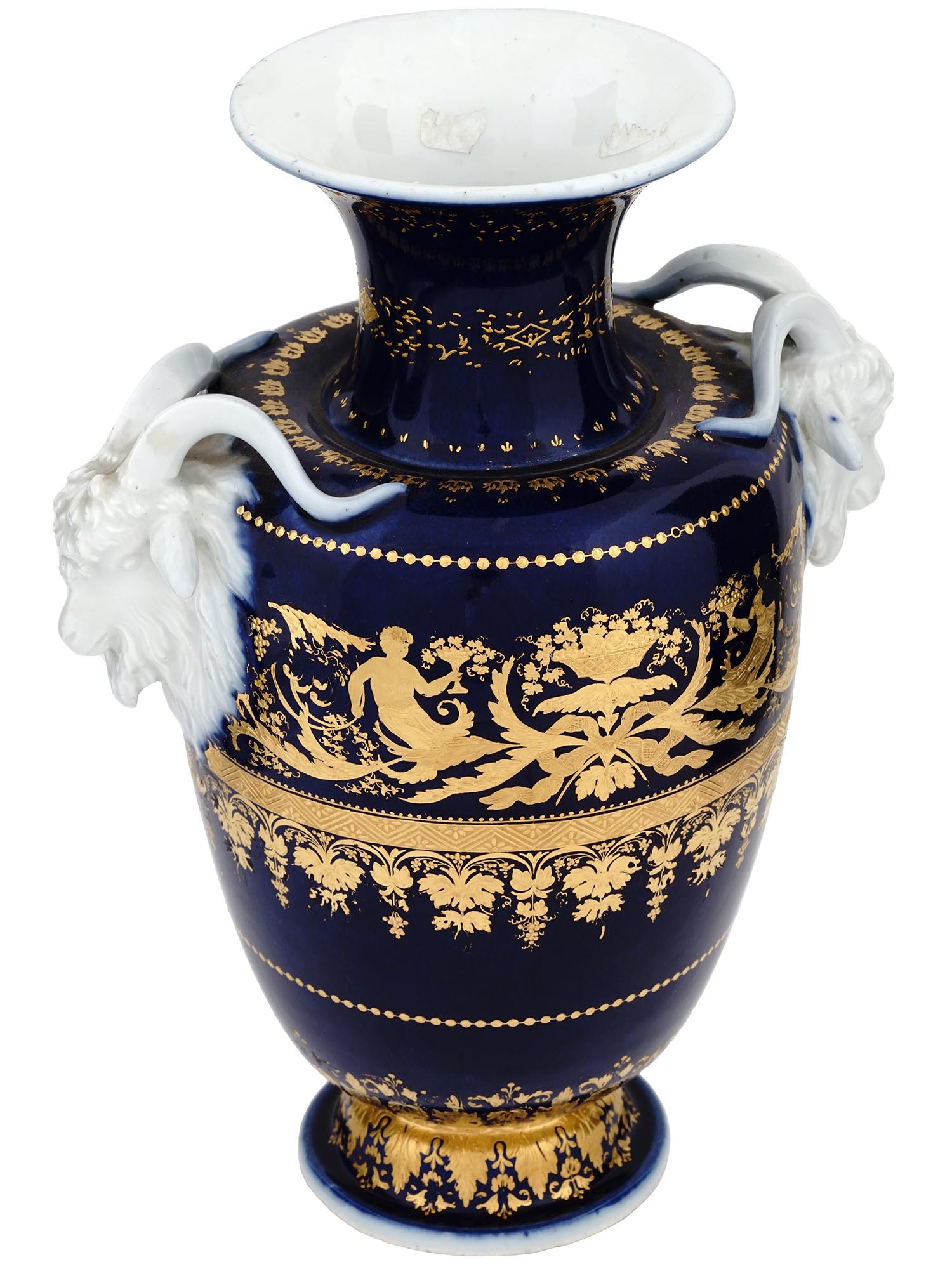 ANTIQUE ENGLISH COBALT BLUE GILT PORCELAIN VASE PIC-0