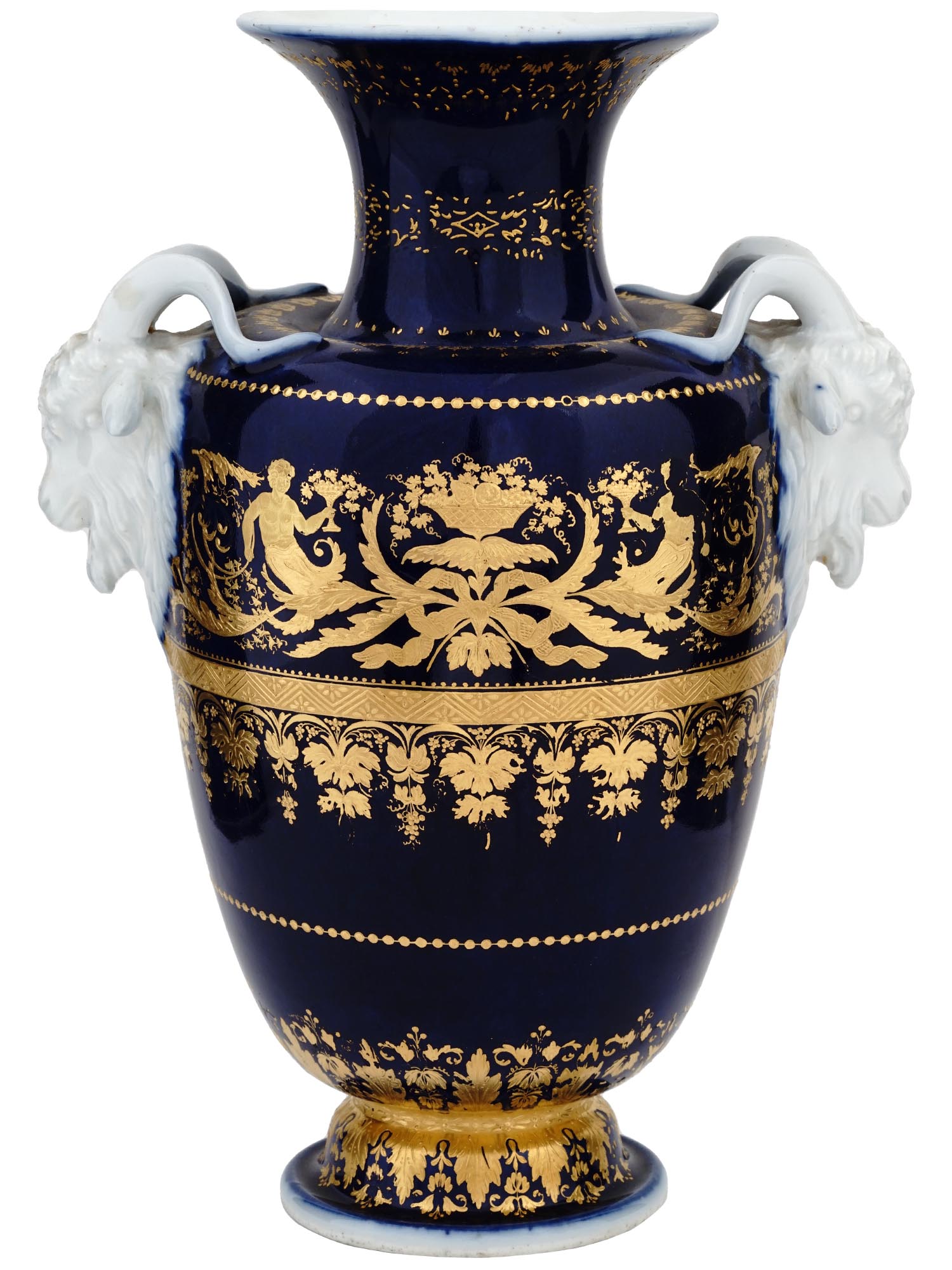 ANTIQUE ENGLISH COBALT BLUE GILT PORCELAIN VASE PIC-1