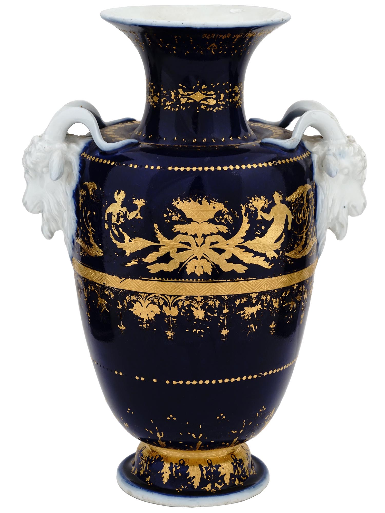 ANTIQUE ENGLISH COBALT BLUE GILT PORCELAIN VASE PIC-3