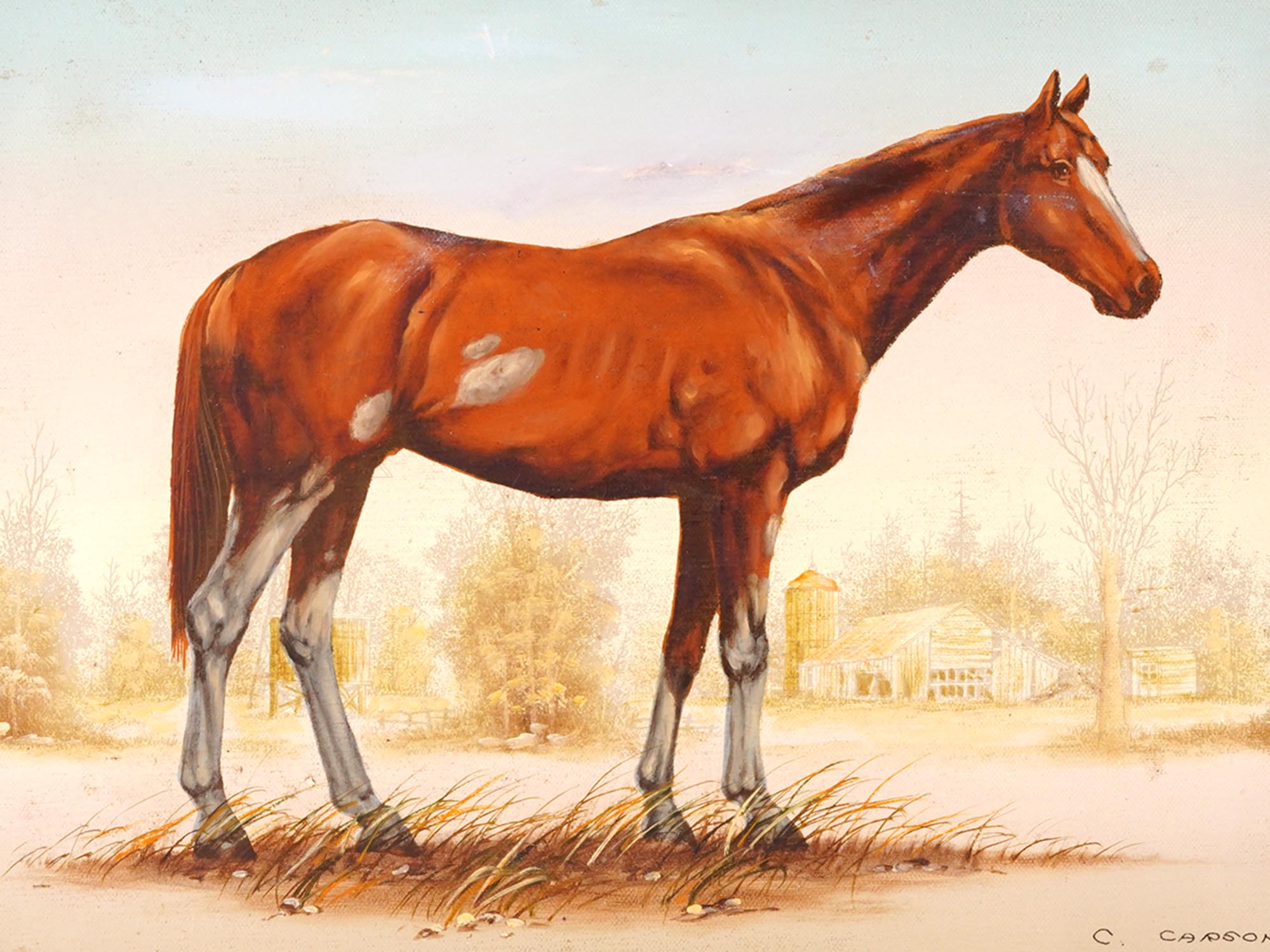 MID CENTURY AMERICAN HORSE PAINTING BY C. CARSON PIC-1