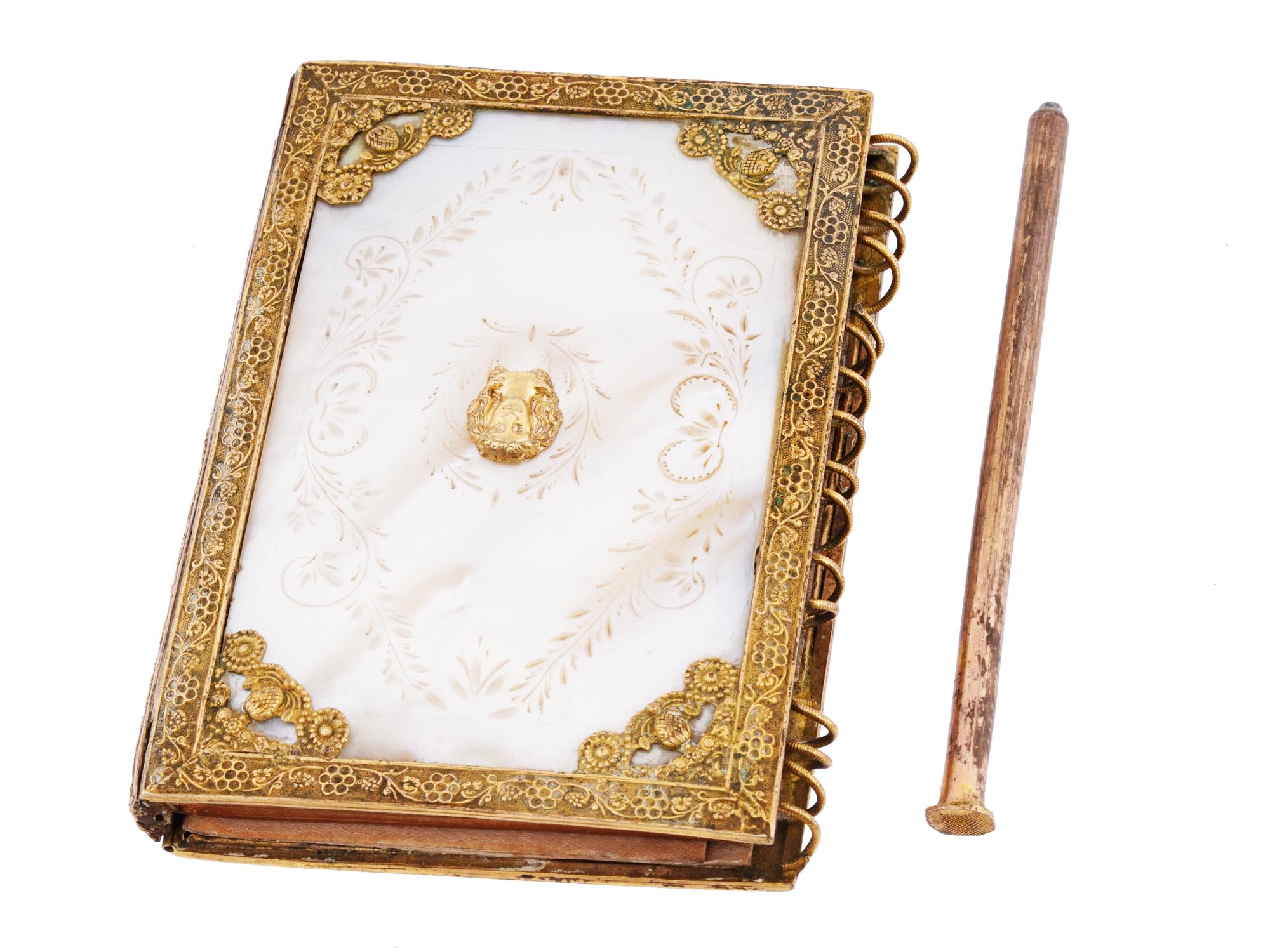 ANTIQUE GILT BRONZE AND MOTHER OF PEARL NOTEBOOK PIC-0