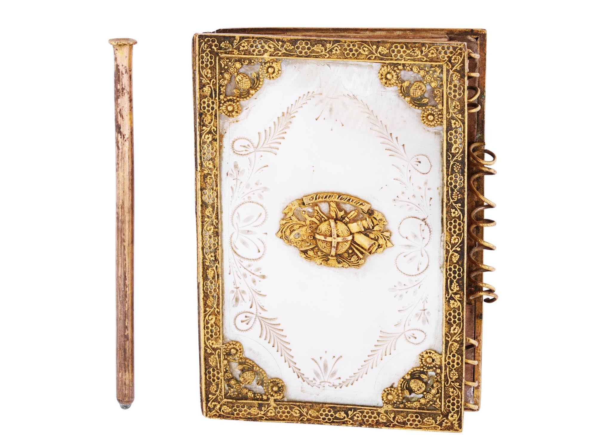 ANTIQUE GILT BRONZE AND MOTHER OF PEARL NOTEBOOK PIC-2