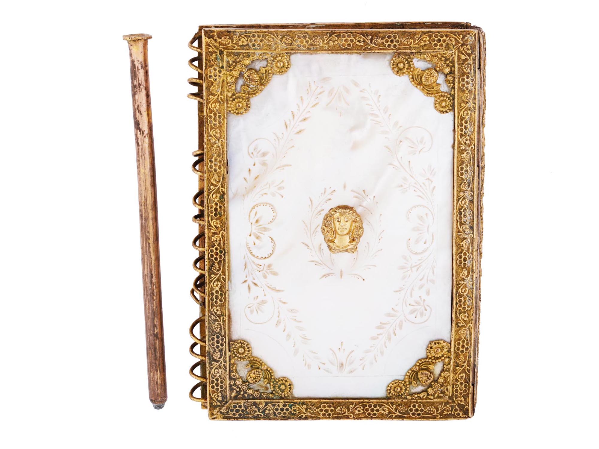 ANTIQUE GILT BRONZE AND MOTHER OF PEARL NOTEBOOK PIC-1