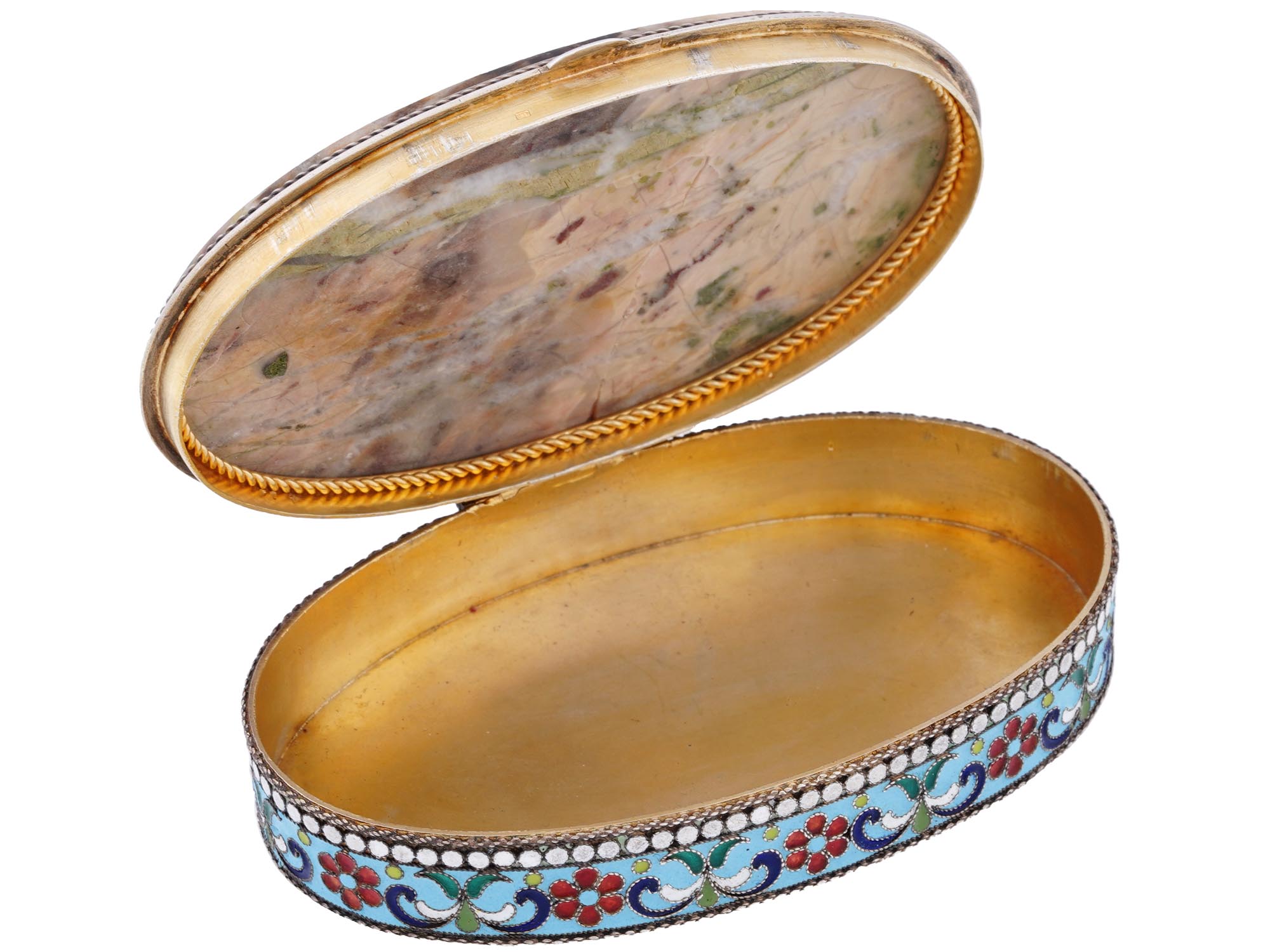 RUSSIAN GILT SILVER ENAMEL TRINKET BOX WITH COIN PIC-4