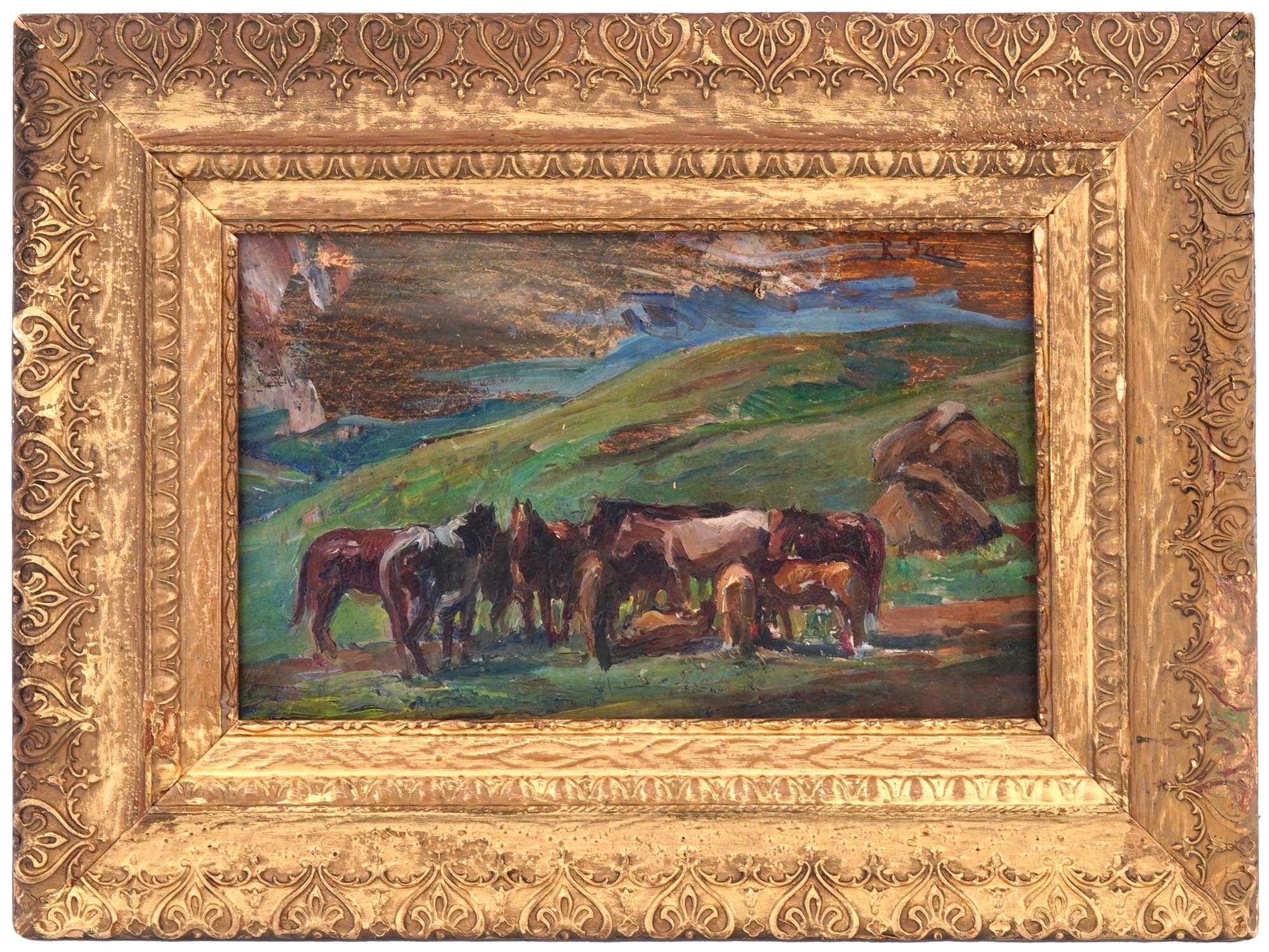 RUSSIAN SOVIET HORSES OIL PAINTING BY ROBERT FALK PIC-0