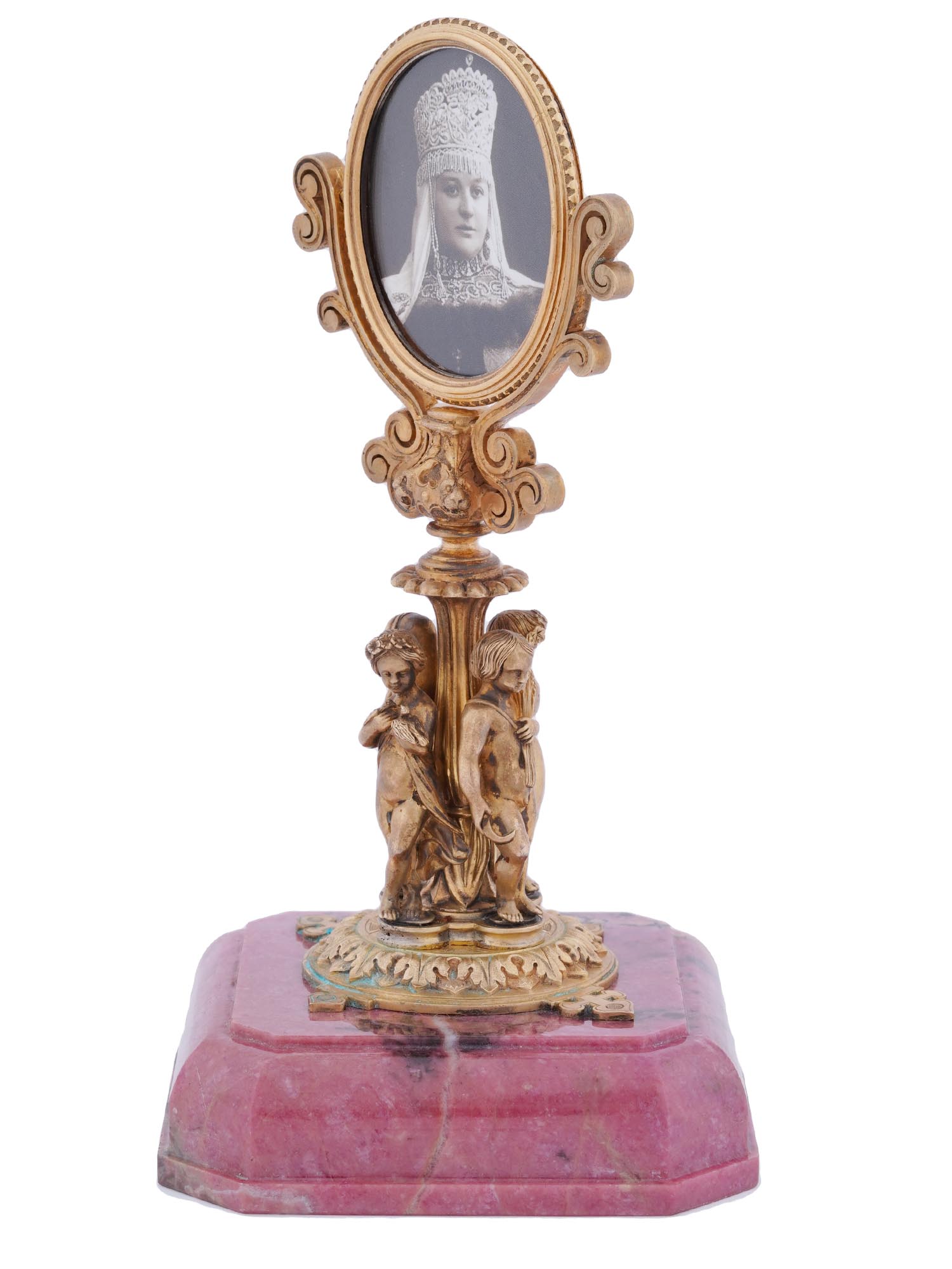 RUSSIAN 88 GILT SILVER FRAME ON RHODONITE PEDESTAL PIC-1