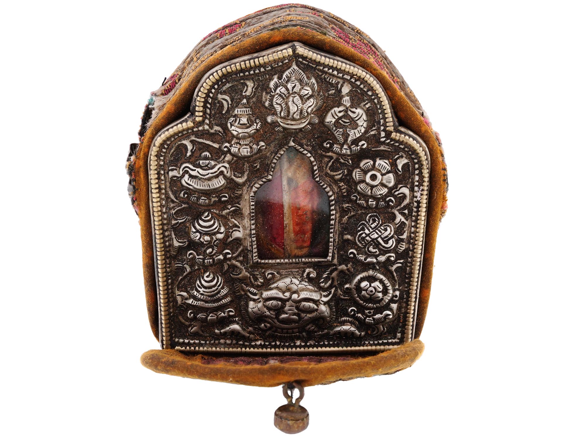 TIBETAN SILVER GAU BOX IN A HAND SEWN BAG PIC-2