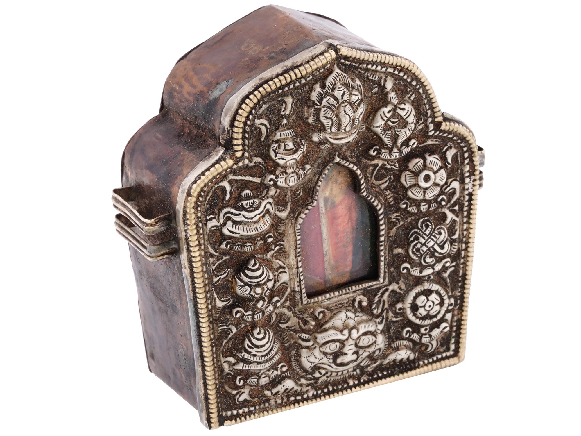 TIBETAN SILVER GAU BOX IN A HAND SEWN BAG PIC-7