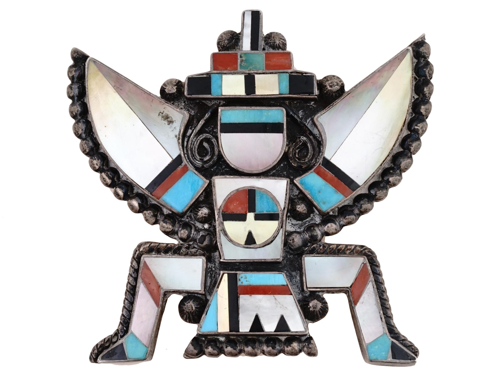 NATIVE AMERICAN STYLE KACHINA DANCER SILVER BOLO PIC-1