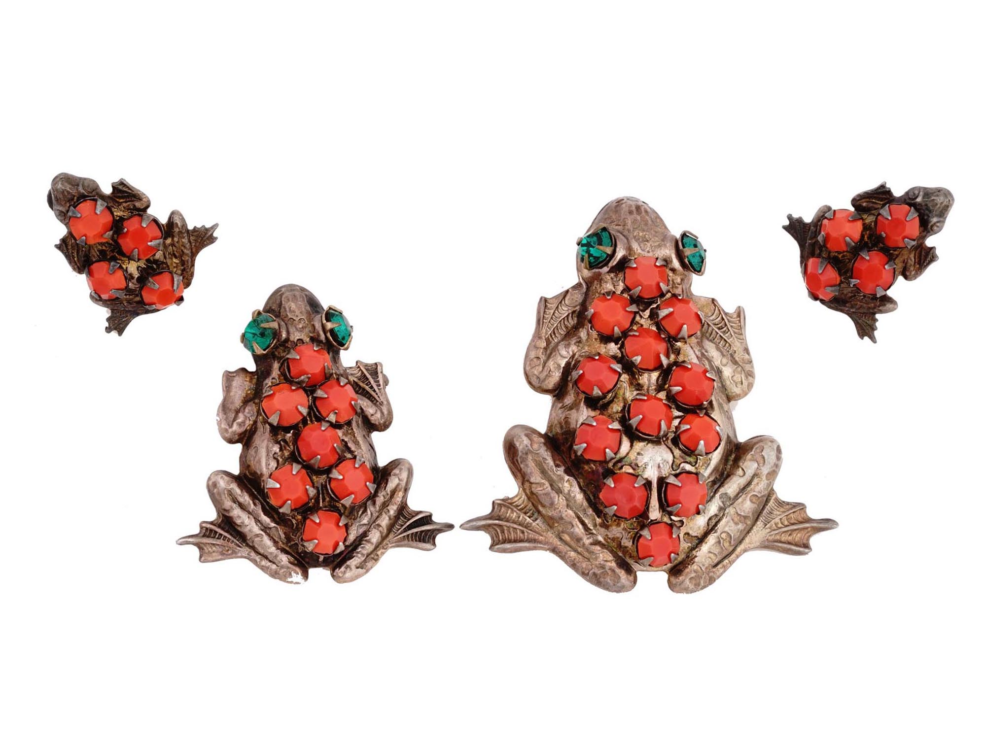 VINTAGE STERLING SILVER FROG BROOCHES AND EARRINGS PIC-0