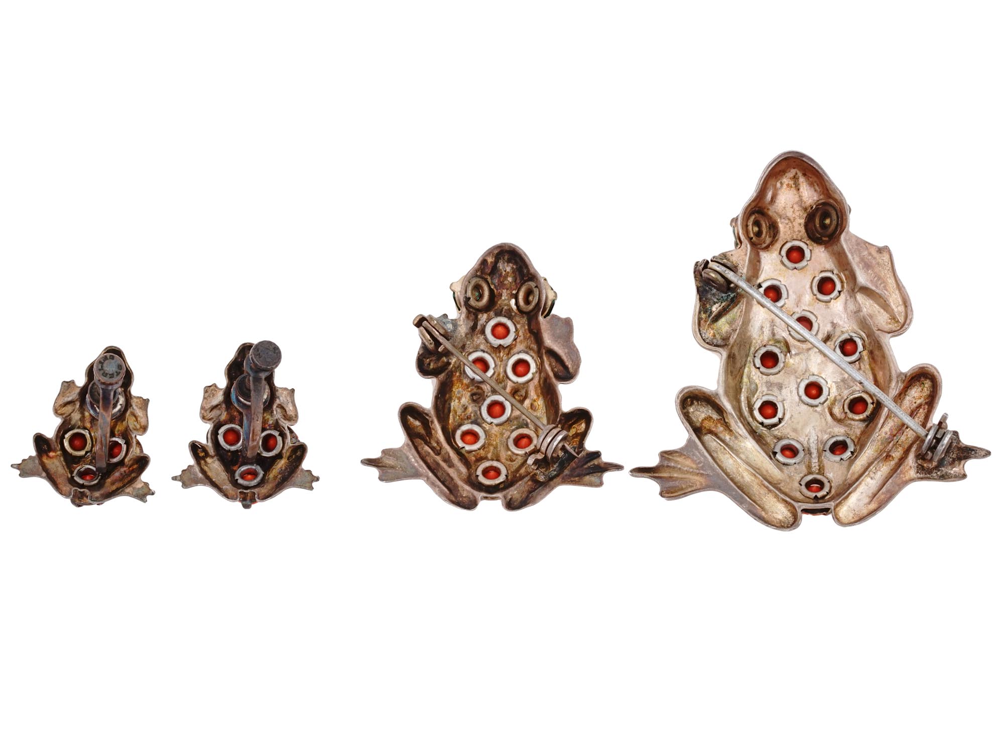 VINTAGE STERLING SILVER FROG BROOCHES AND EARRINGS PIC-2