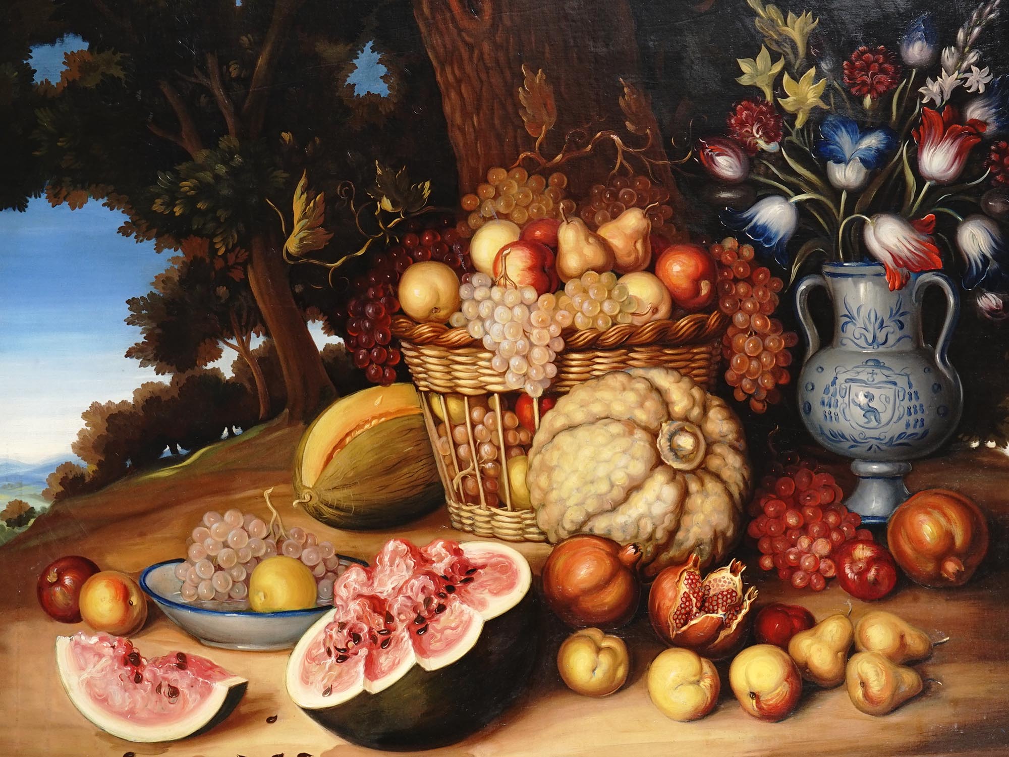 LARGE FRUIT STILL LIFE OIL PAINTING FRAMED PIC-1