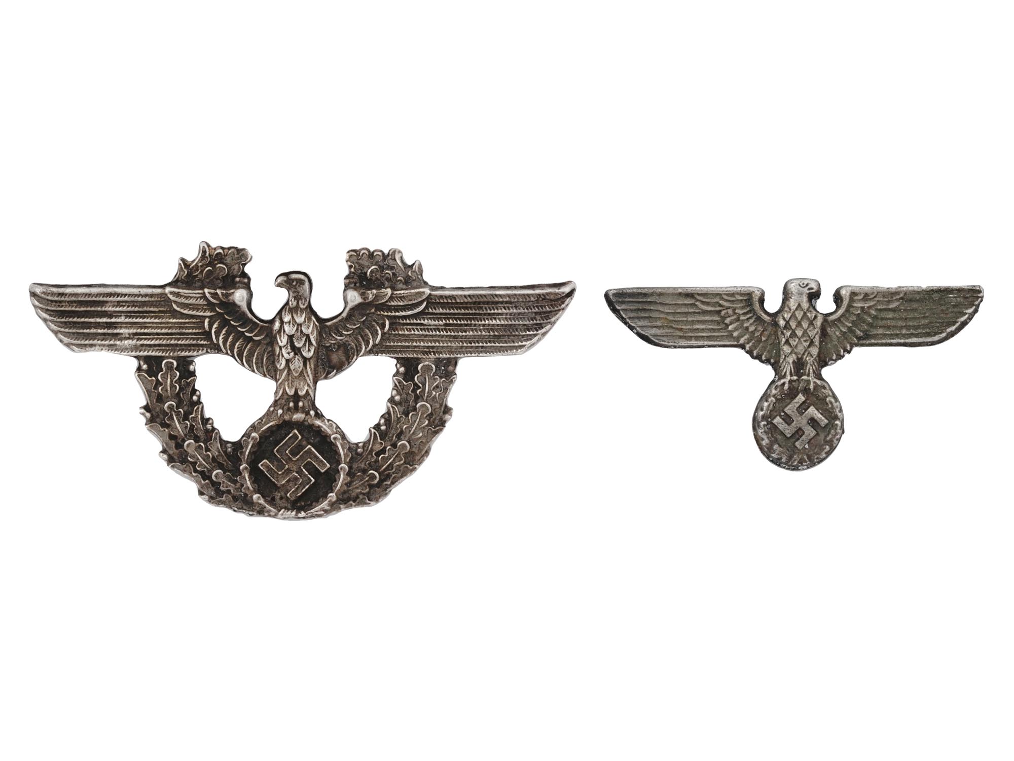 WWII NAZI GERMAN THIRD REICH POLICE EAGLE CAP BADGES PIC-0