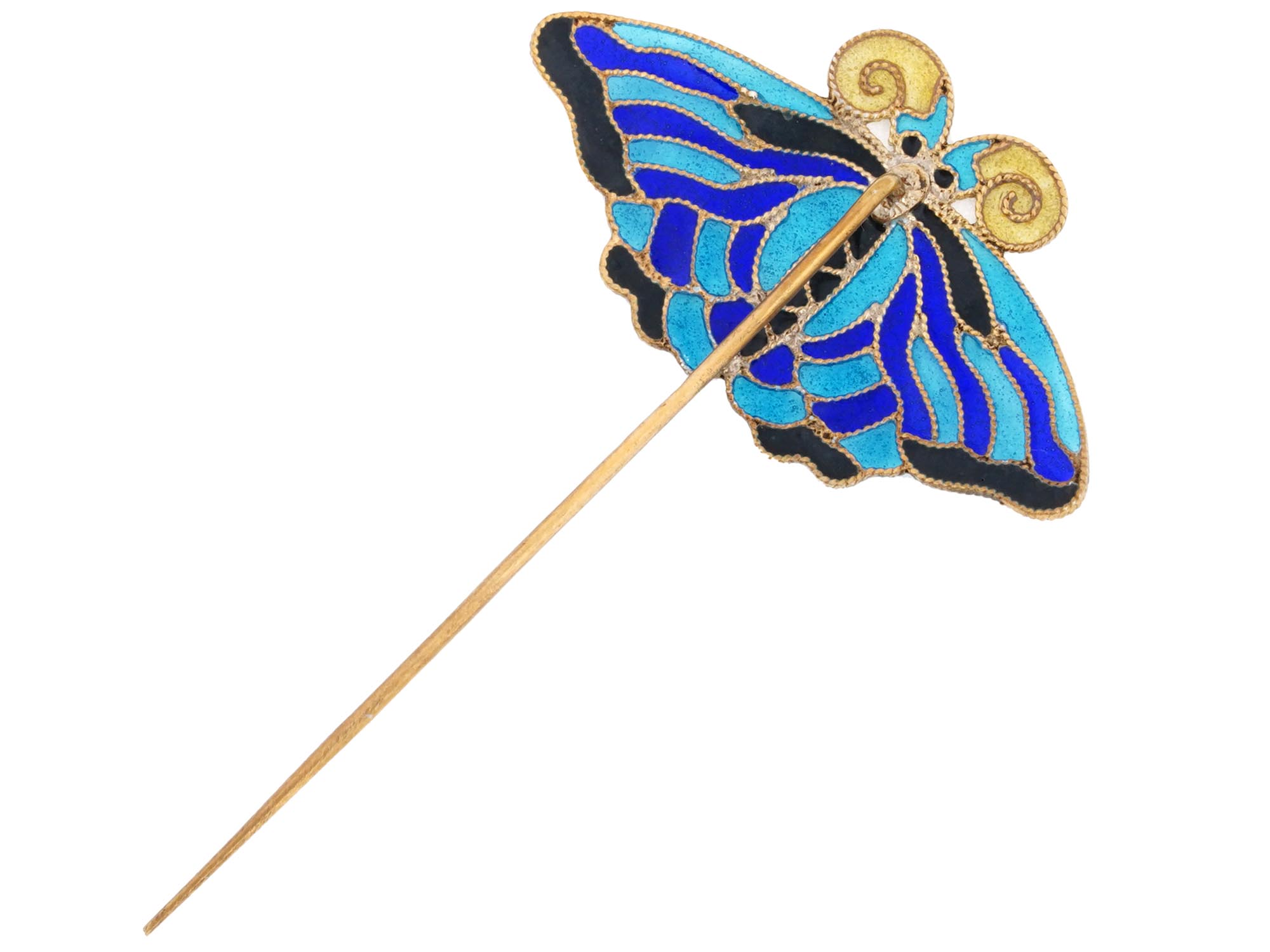 RUSSIAN SILVER PLIQUE A JOUR ENAMEL BUTTERFLY PIN PIC-1