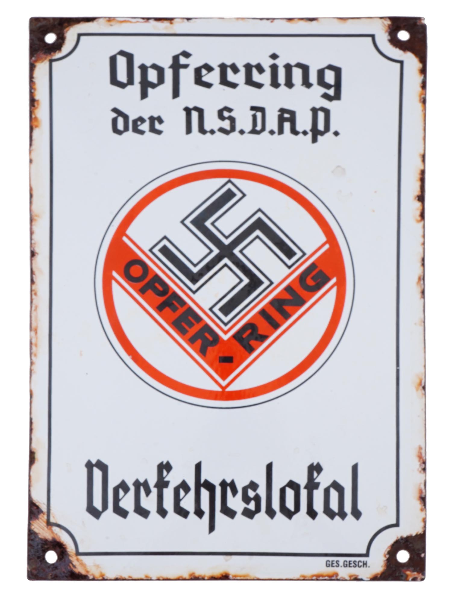 RARE WWII NAZI GERMAN NSDAP ENAMEL IRON STREET SIGN PIC-0