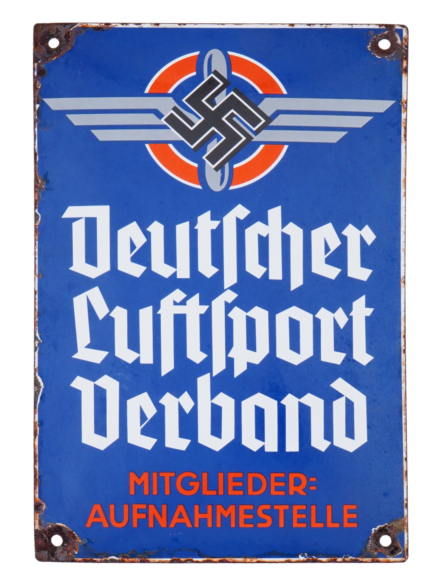 WWII NAZI GERMAN AIR SPORTS ENAMEL IRON STREET SIGN PIC-0