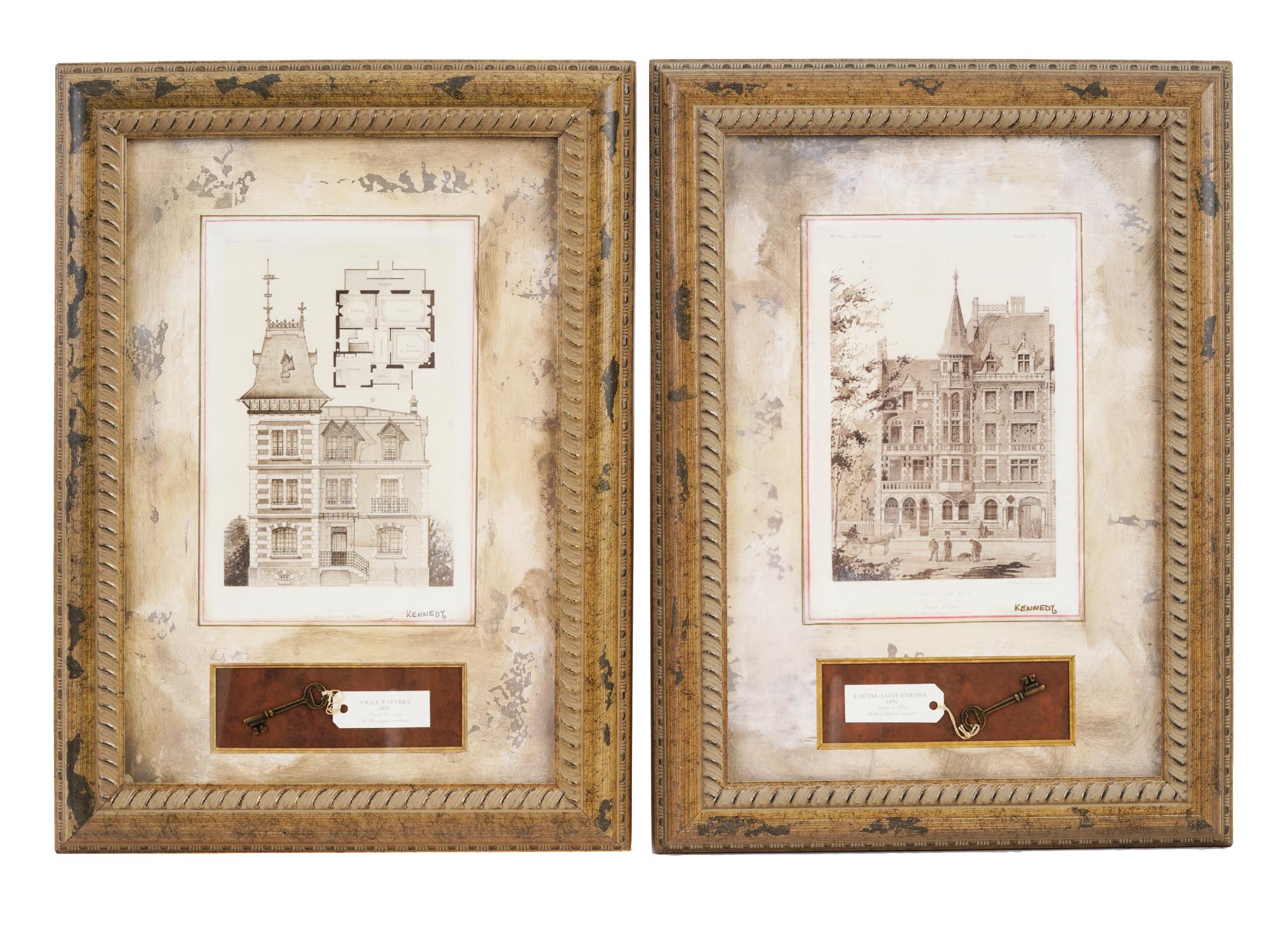 BOMBAY COMPANY ARCHITECTURAL ETCHINGS WITH KEYS PIC-0
