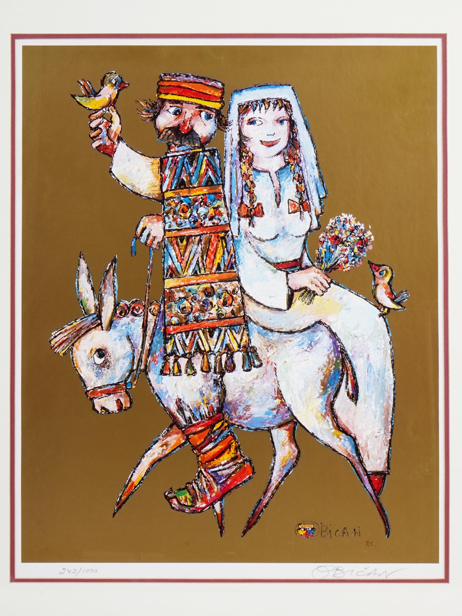 1985 COLOR LITHOGRAPH NEWLYWEDS BY JOVAN OBICAN PIC-1