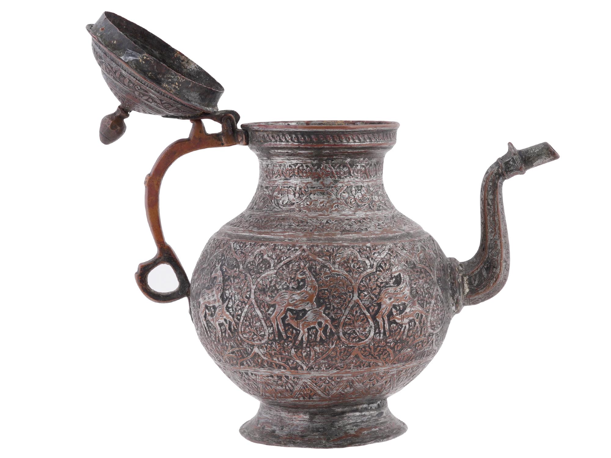 19TH C ANTIQUE ISLAMIC OTTOMAN TURKEY COPPER JUG PIC-3