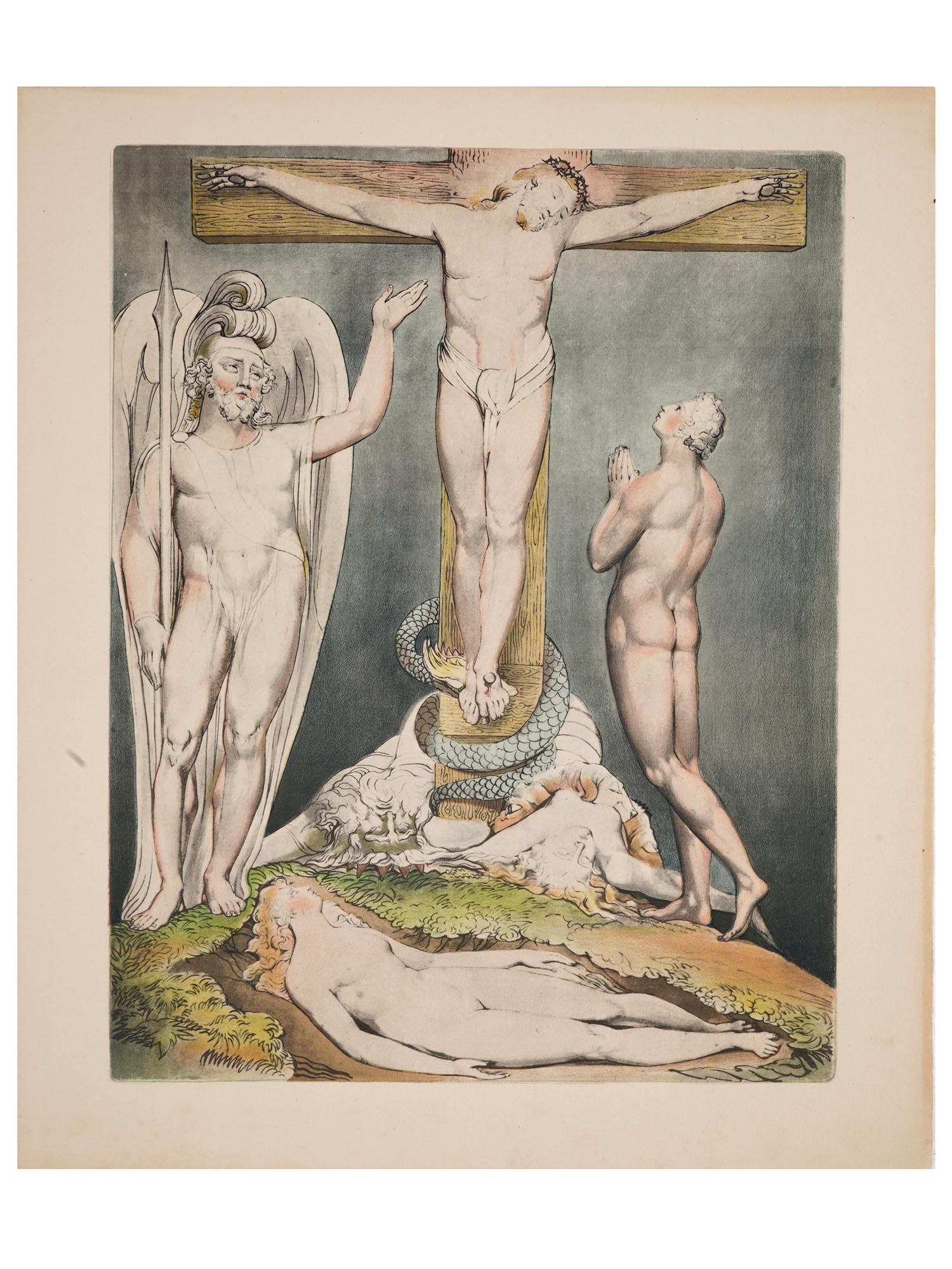 RELIGIOUS ENGLISH COLORED PRINT BY WILLIAM BLAKE PIC-0