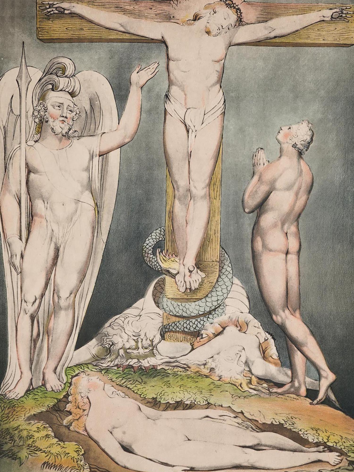 RELIGIOUS ENGLISH COLORED PRINT BY WILLIAM BLAKE PIC-1