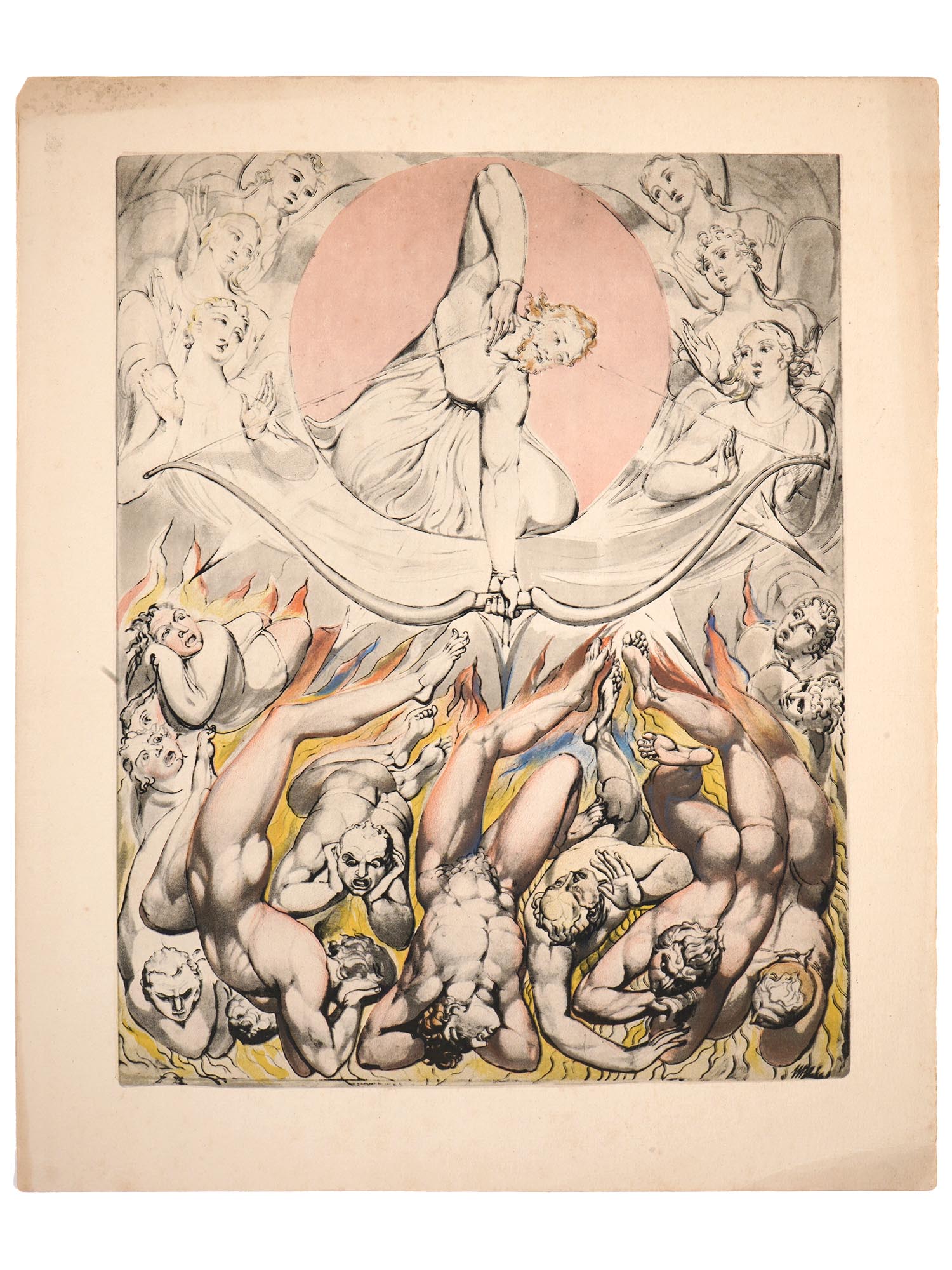 RELIGIOUS ENGLISH COLORED PRINT BY WILLIAM BLAKE PIC-0