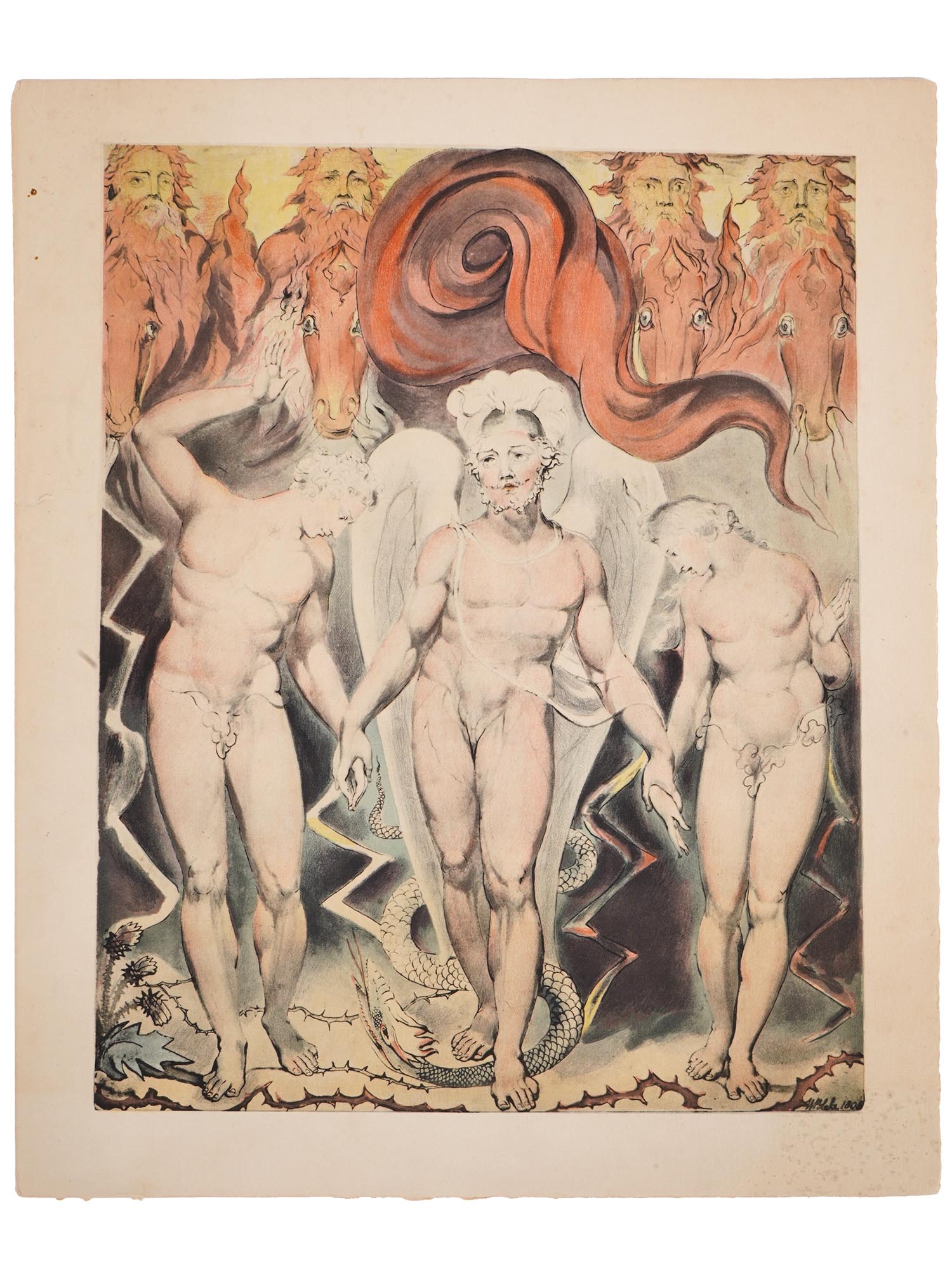 RELIGIOUS ENGLISH COLORED PRINT BY WILLIAM BLAKE PIC-0