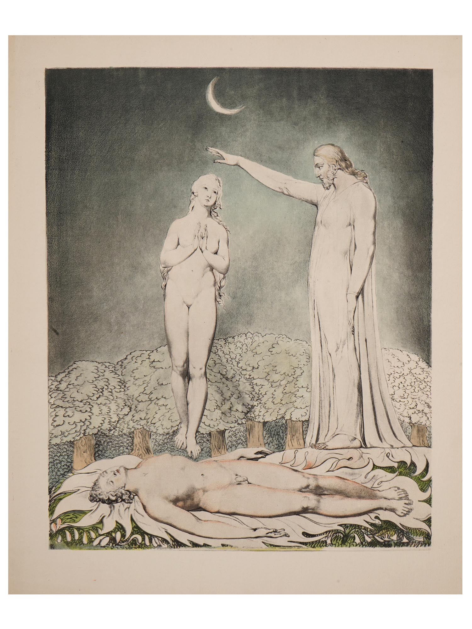 RELIGIOUS ENGLISH COLORED PRINT BY WILLIAM BLAKE PIC-0