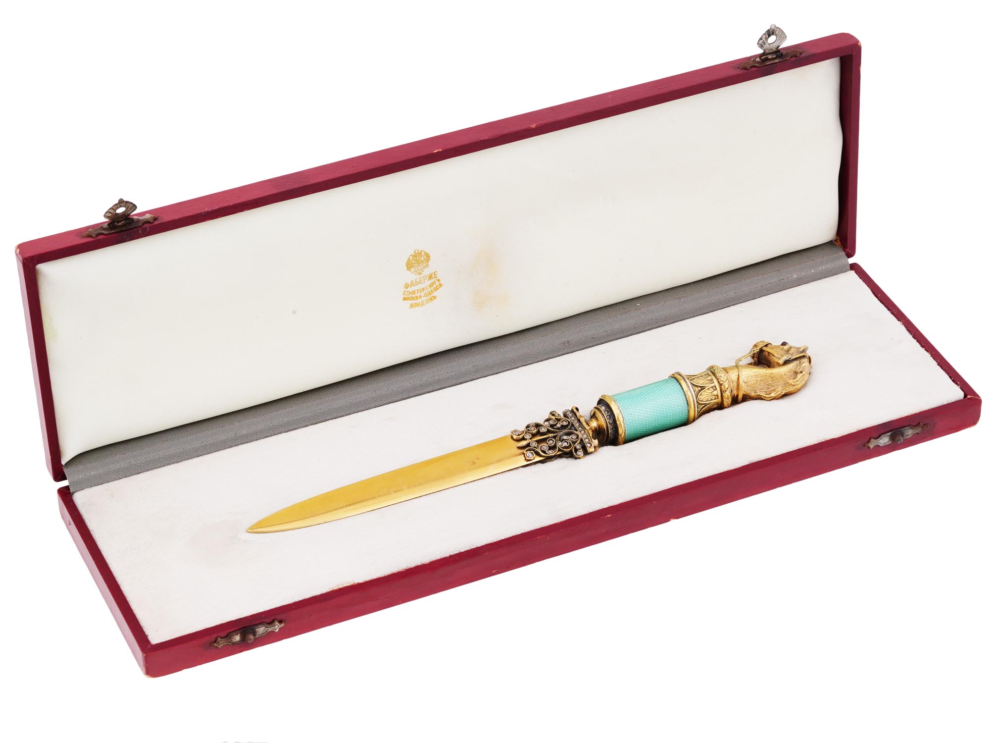 RUSSIAN GILT SILVER ENAMEL RUBY STONE LETTER OPENER PIC-0